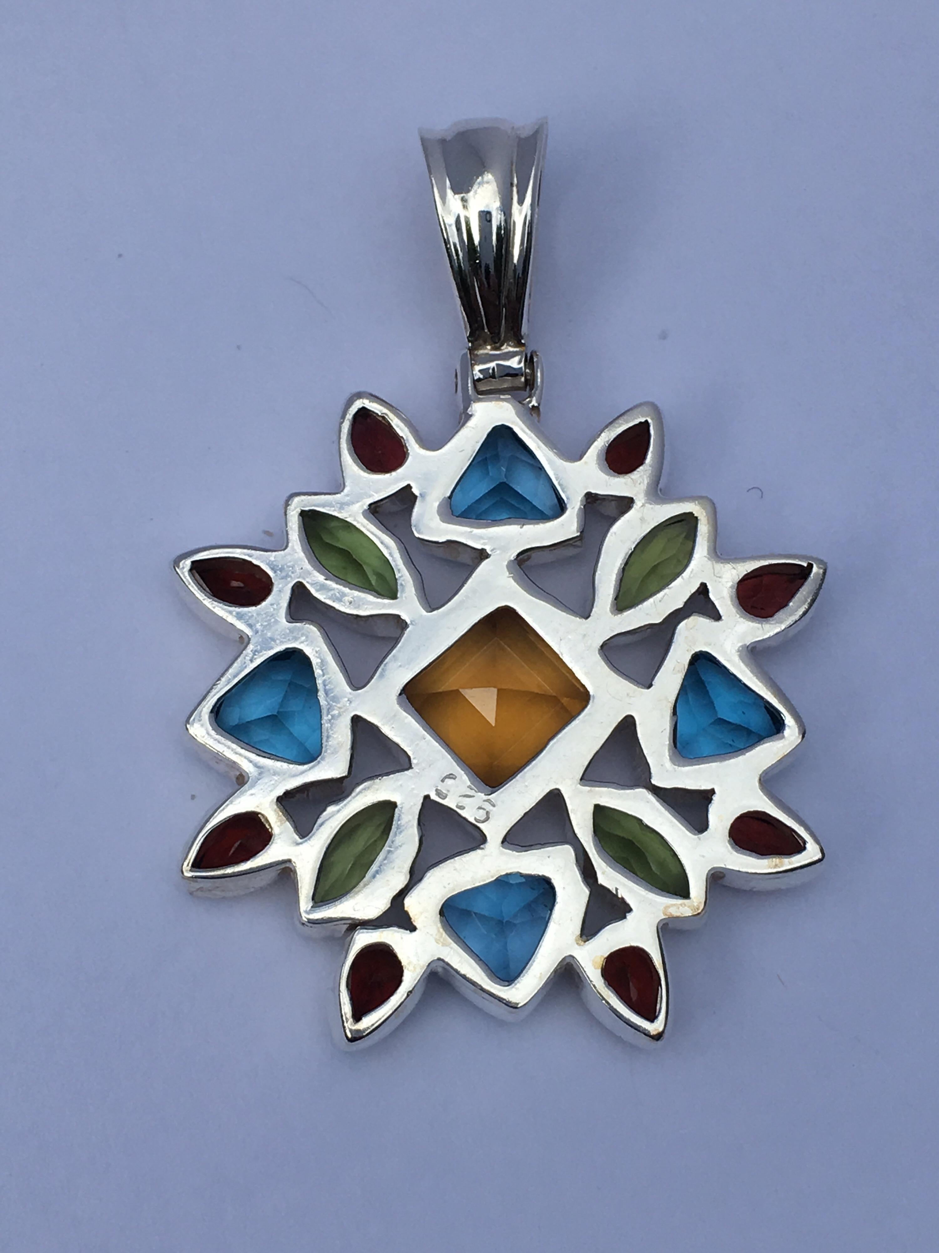 Citrine Peridot Blue Topaz and Garnet Pendant In New Condition In Trumbull, CT