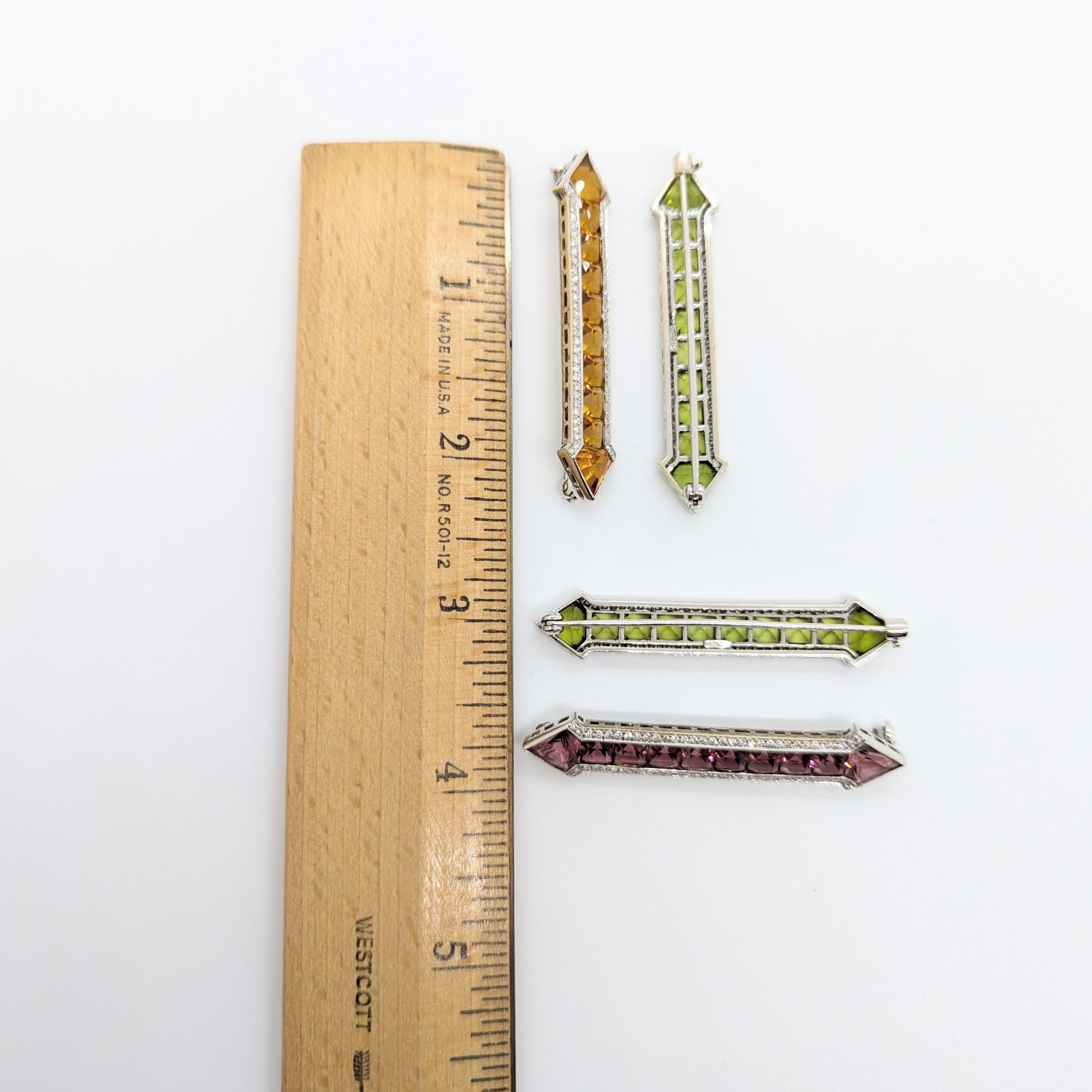 Citrine, Peridot, Pink Tourmaline, and White Diamond Arrow Pins in 18K  For Sale 1