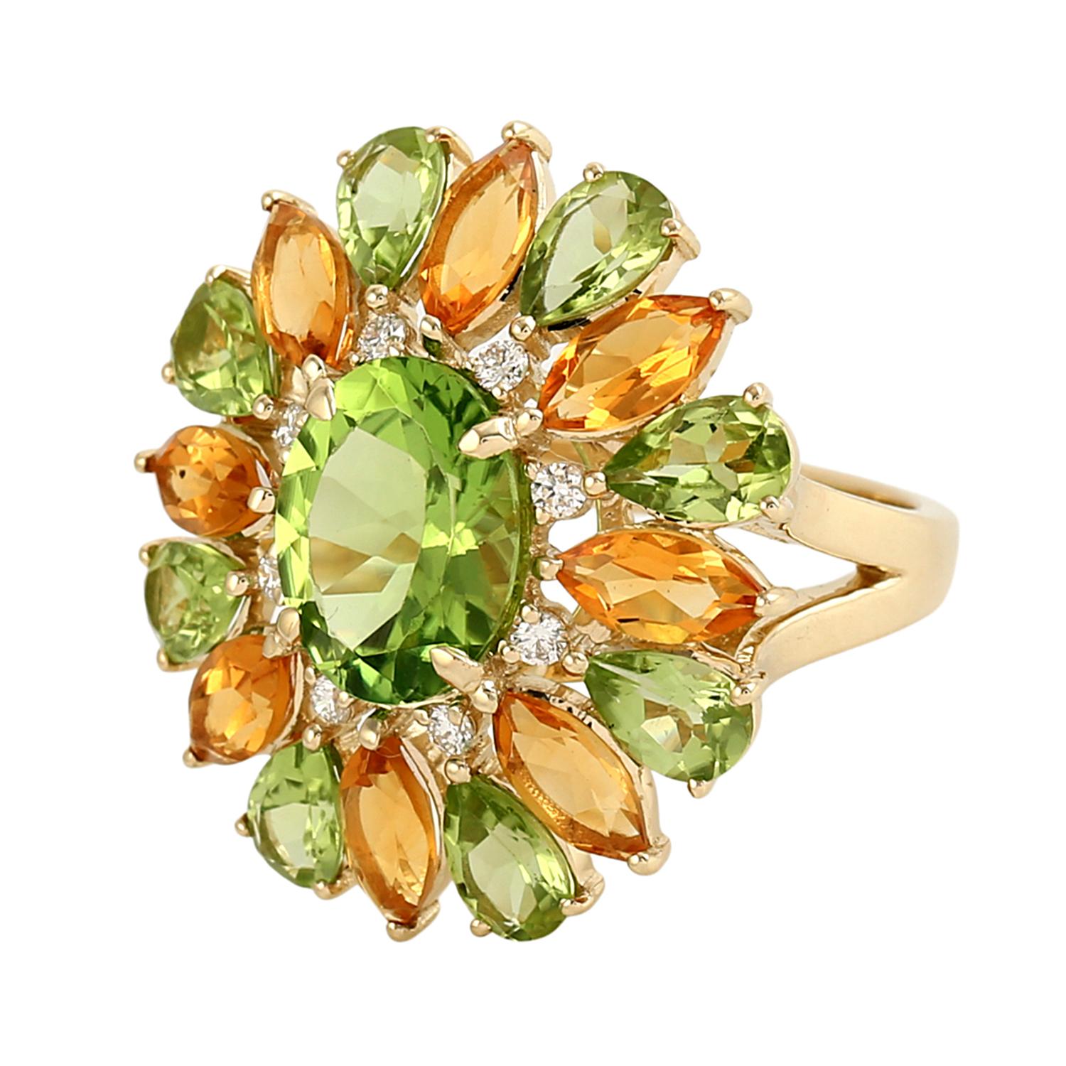Citrine & Peridot Ring Accented With Diamonds Made In 14k Yellow Gold (Gemischter Schliff) im Angebot