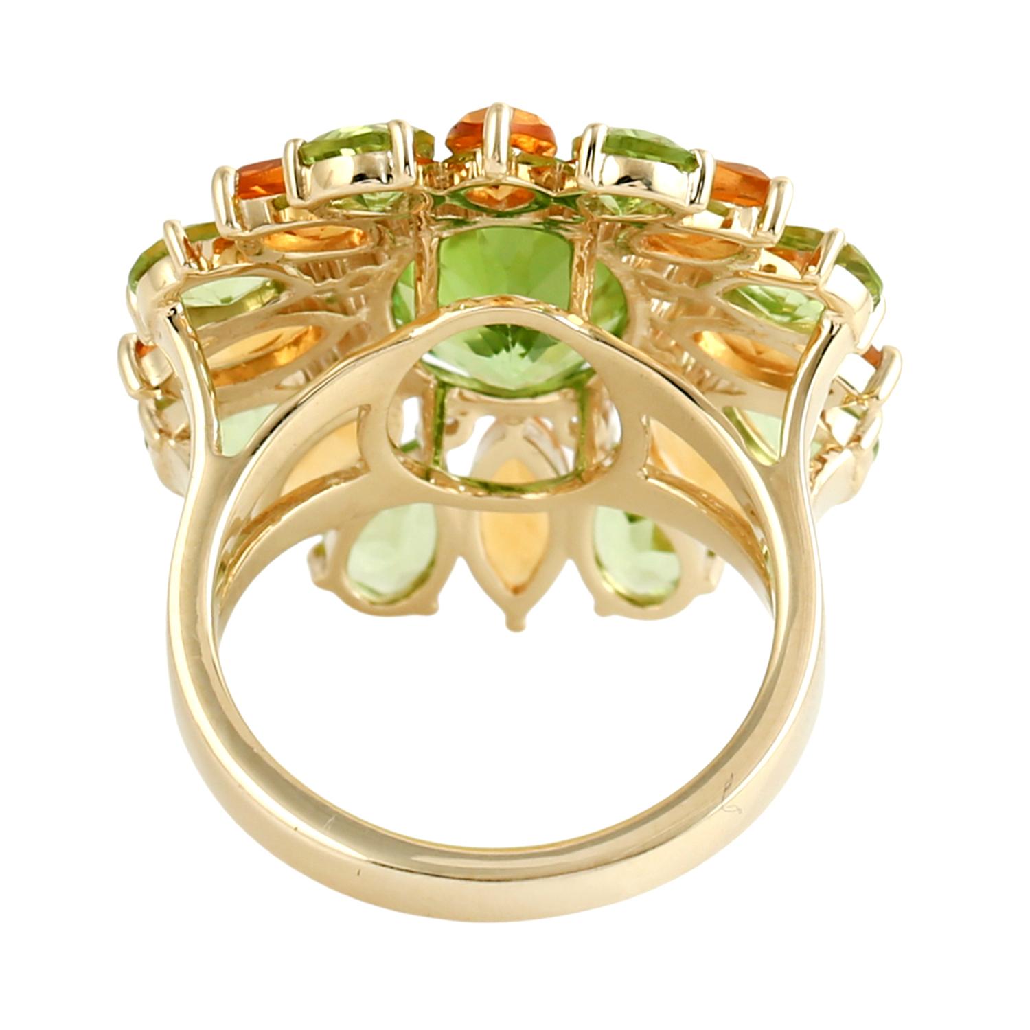 Citrine & Peridot Ring Accented With Diamonds Made In 14k Yellow Gold im Zustand „Neu“ im Angebot in New York, NY