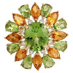 Citrine & Peridot Ring Accented With Diamonds Made In 14k Yellow Gold