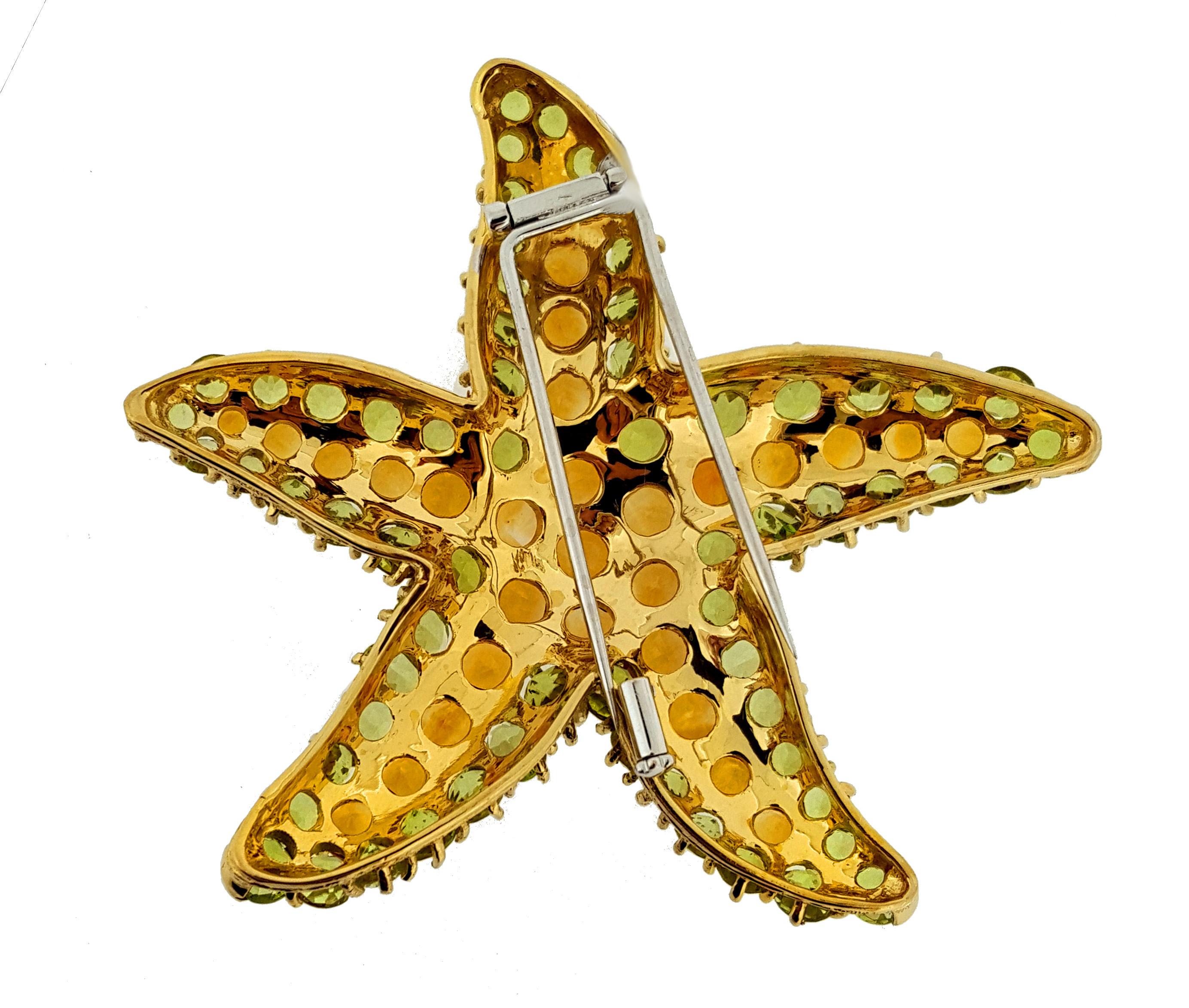 Citrine Peridot Starfish Brooch In Excellent Condition In Vail, CO