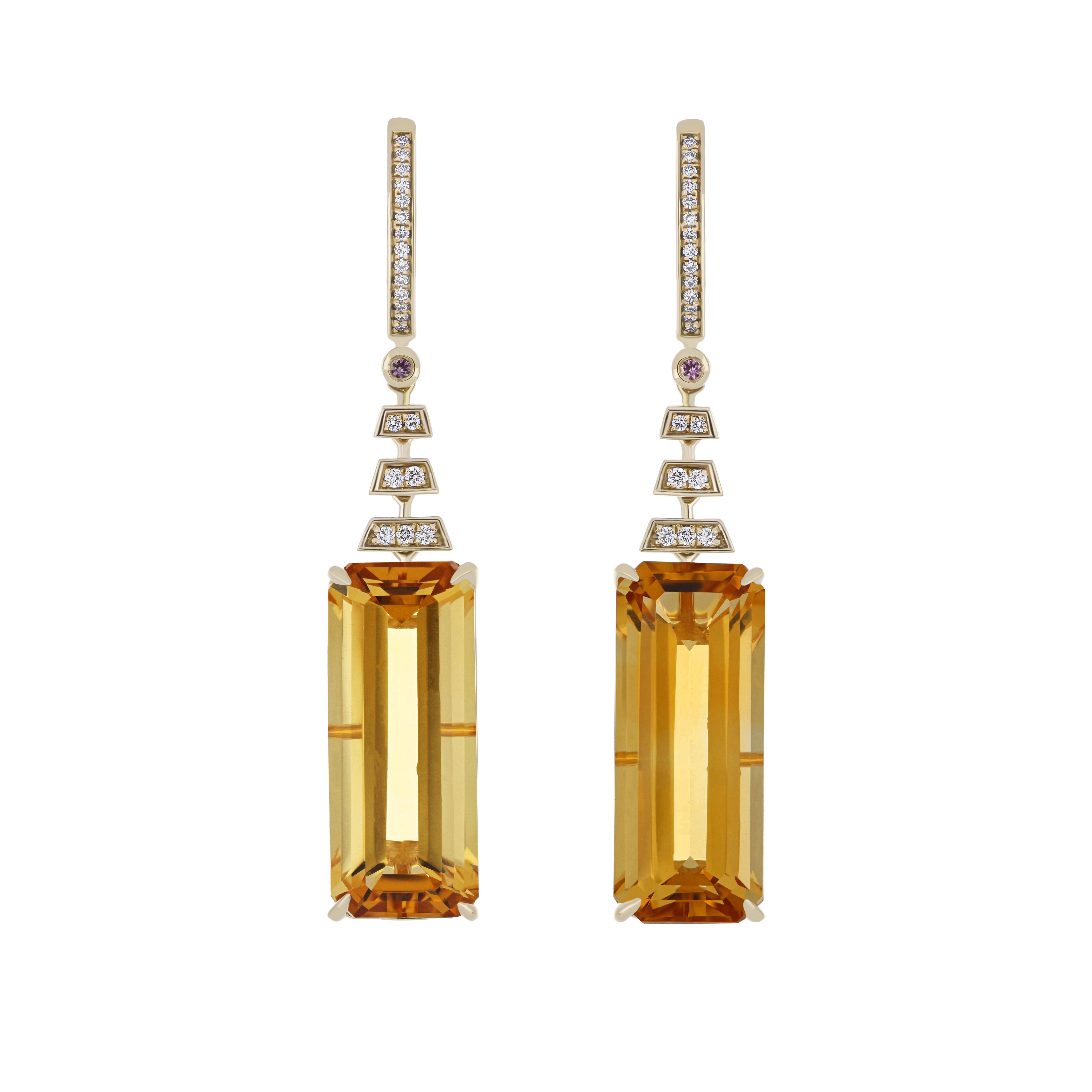 15.55CTs Citrine, Pink Sapphire and Diamond Earring in 14Karat Yellow Gold  In New Condition For Sale In JAIPUR, IN