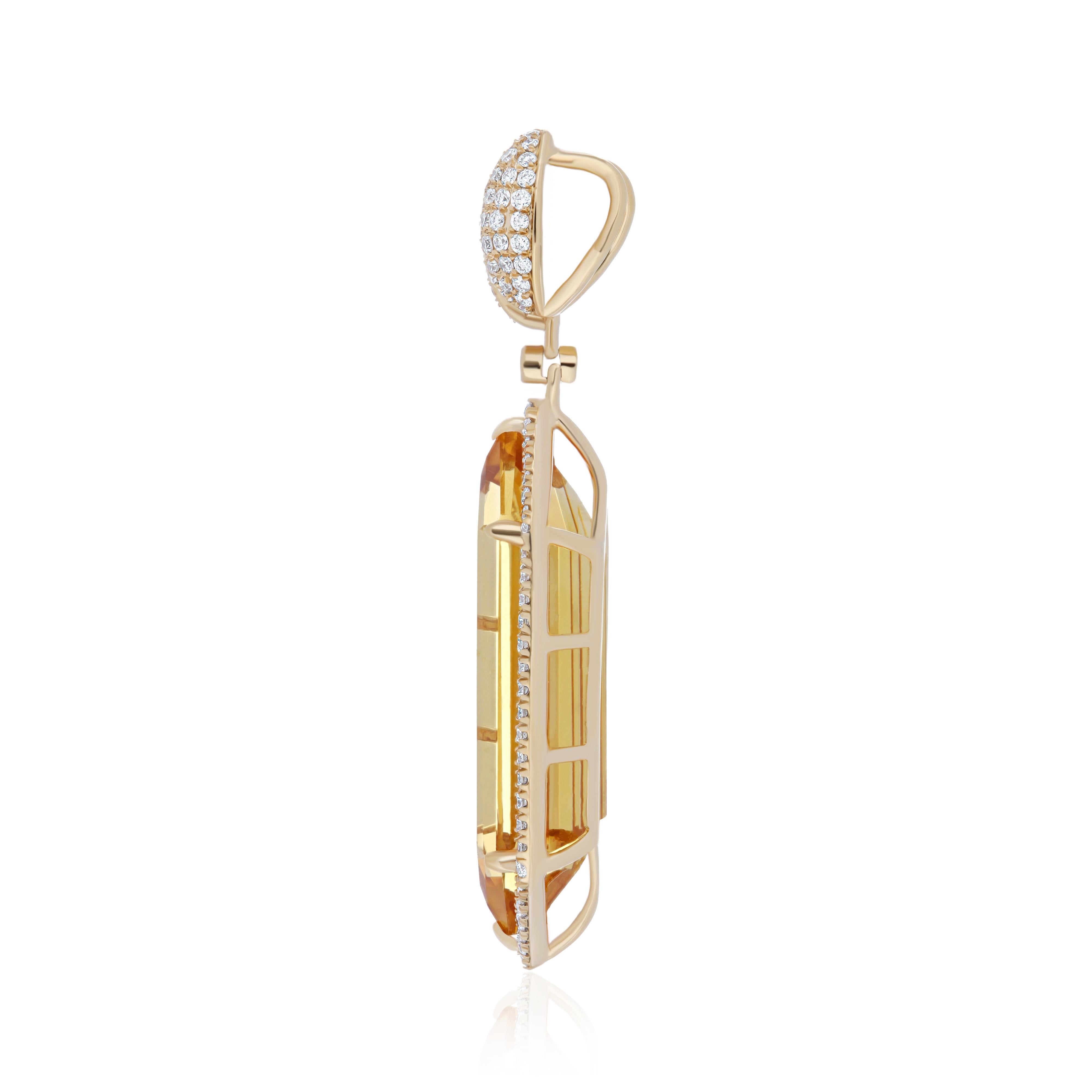 Elegant and Exquisitely Detailed 14Karat Yellow Gold Pendant in Hexagon Shape Citrine weighing approx. 11.15Cts, Pink Sapphire in Round Shape with weighing approx. 0.25Cts and micro prove Set Diamond weighing approx. 0.44Cts Beautifully Hand-Crafted