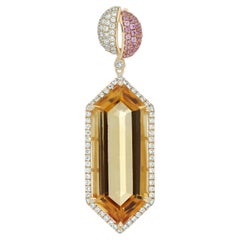 Citrine, Pink Sapphire &Diamond Pendant in 14Karat Yellow Gold Pendant for Gift