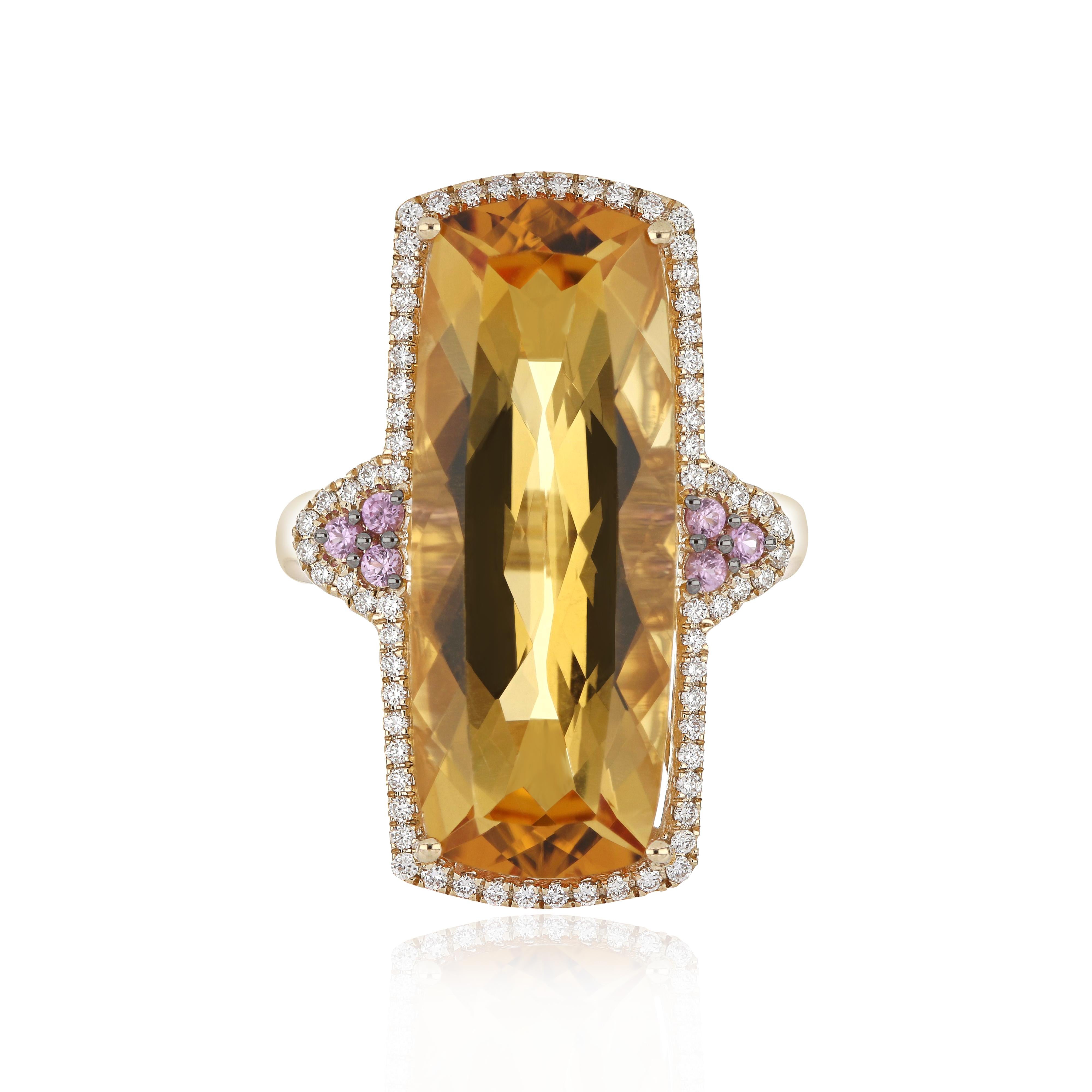 For Sale:  Citrine, Pink Sapphire and Diamond Studded Ring in 14 Karat Yellow Gold 2
