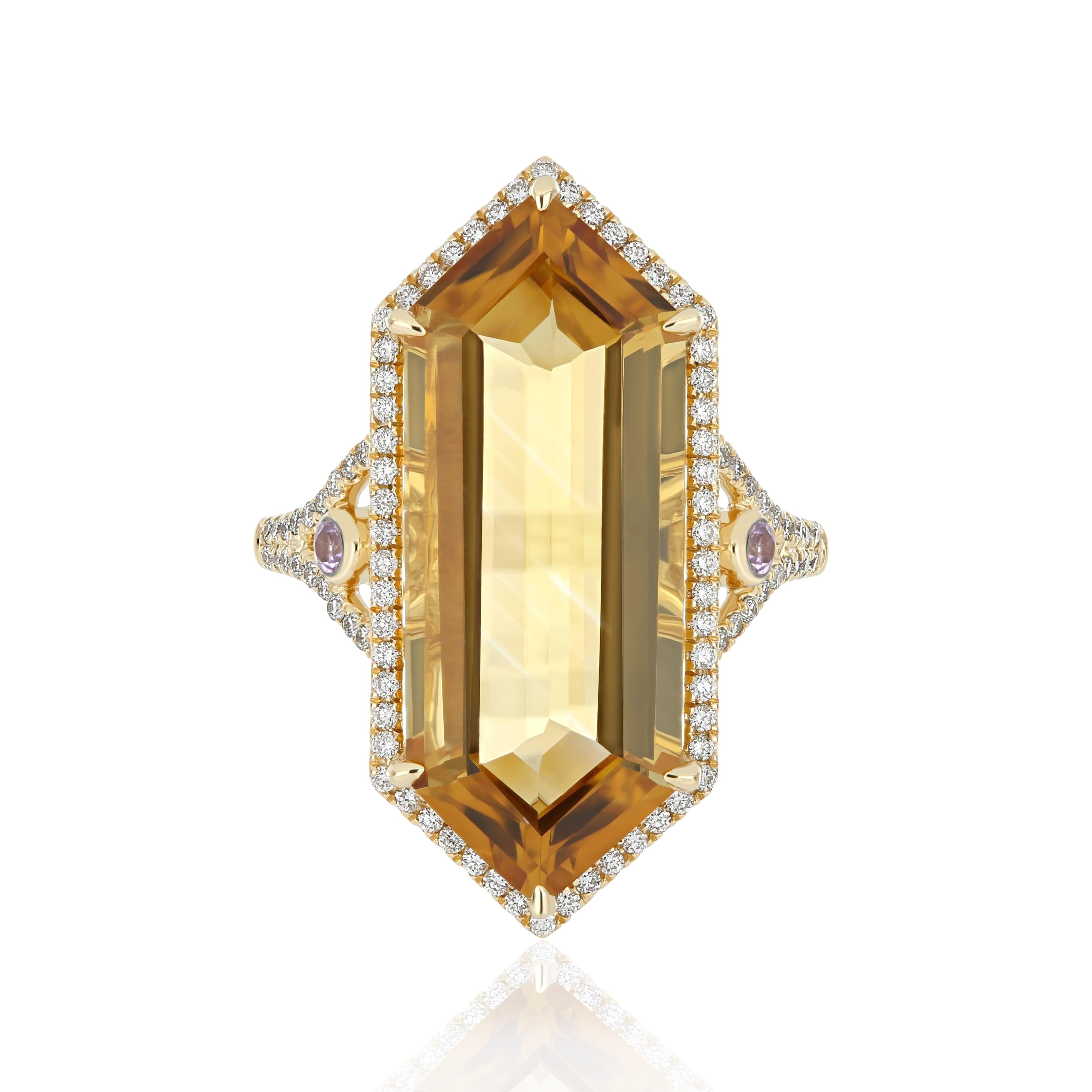 For Sale:  Citrine, Pink Sapphire and Diamond Studded Ring in 14 Karat Yellow Gold 3
