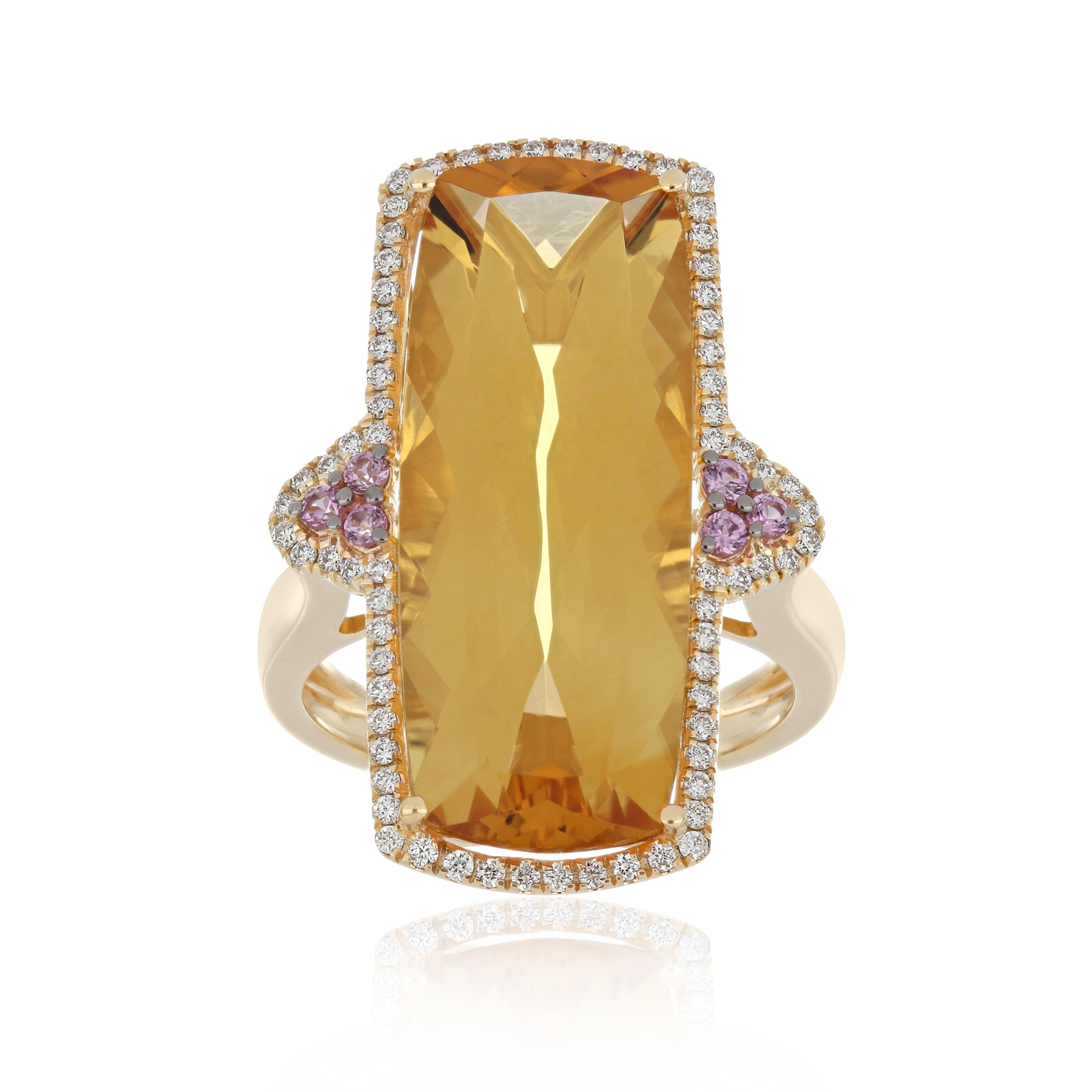 For Sale:  Citrine, Pink Sapphire and Diamond Studded Ring in 14 Karat Yellow Gold 3