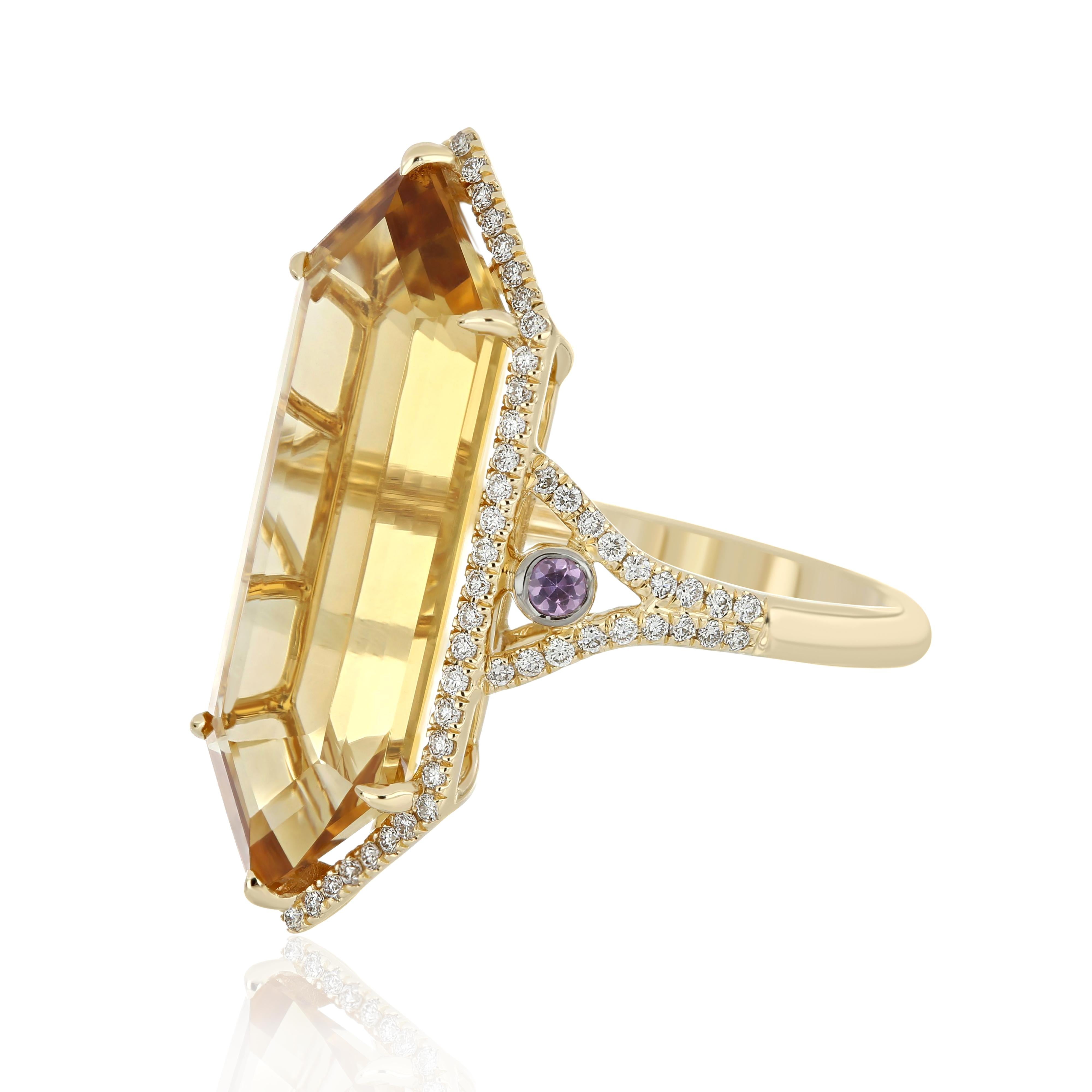 For Sale:  Citrine, Pink Sapphire and Diamond Studded Ring in 14 Karat Yellow Gold 4