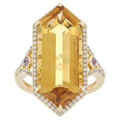 Citrine, Pink Sapphire and Diamond Studded Ring in 14 Karat Yellow Gold