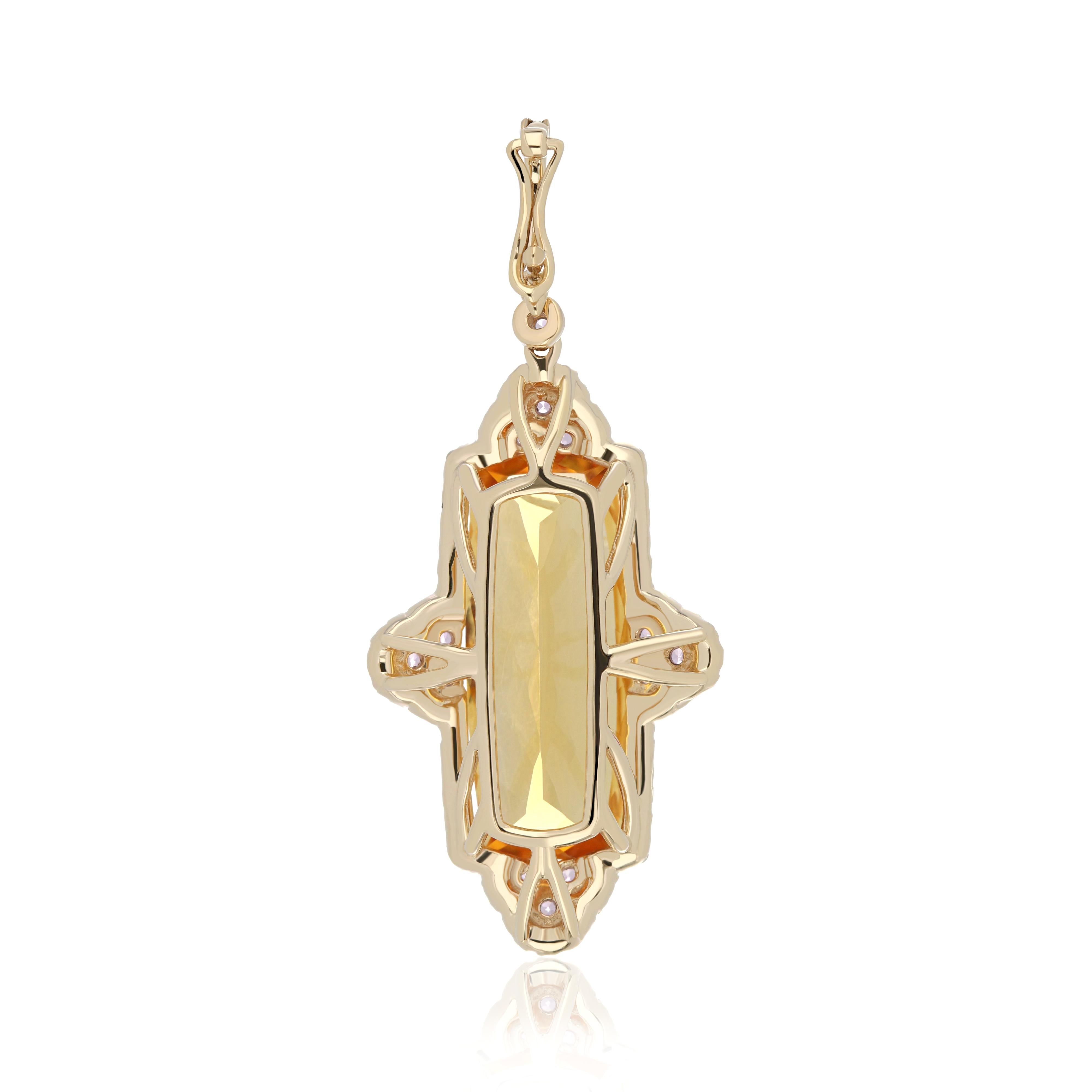 Citrine, Pink Sapphire & Diamond Pendant & Matching Earring Set 14k Yellow Gold For Sale 2