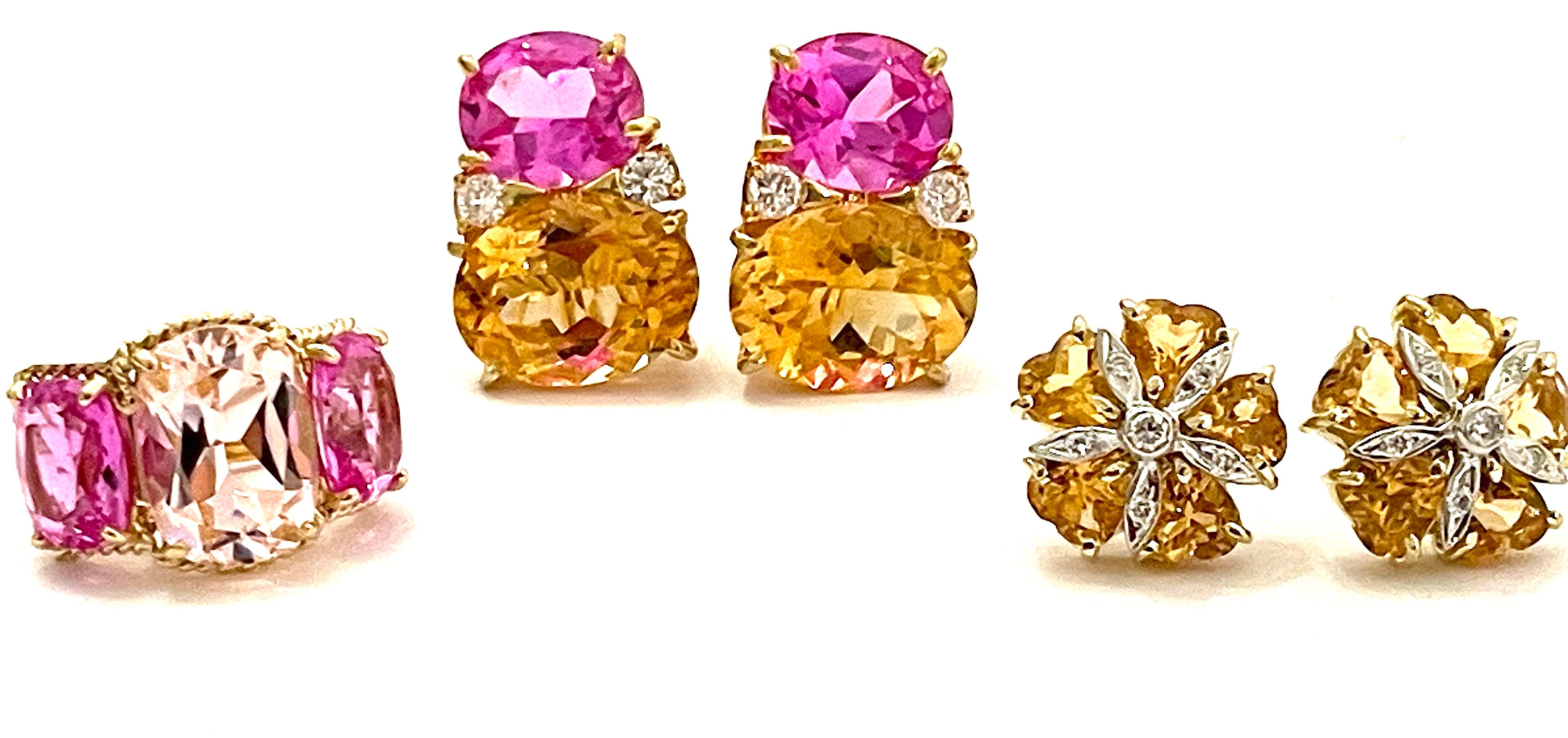 Bague en or à trois pierres avec citrine, topaze rose et bordure à motif de corde torsadée en vente 4