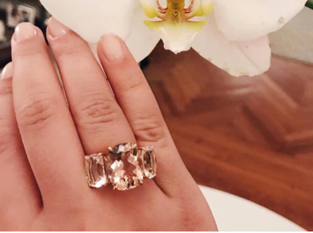 Bague en or à trois pierres avec citrine, topaze rose et bordure à motif de corde torsadée en vente 7