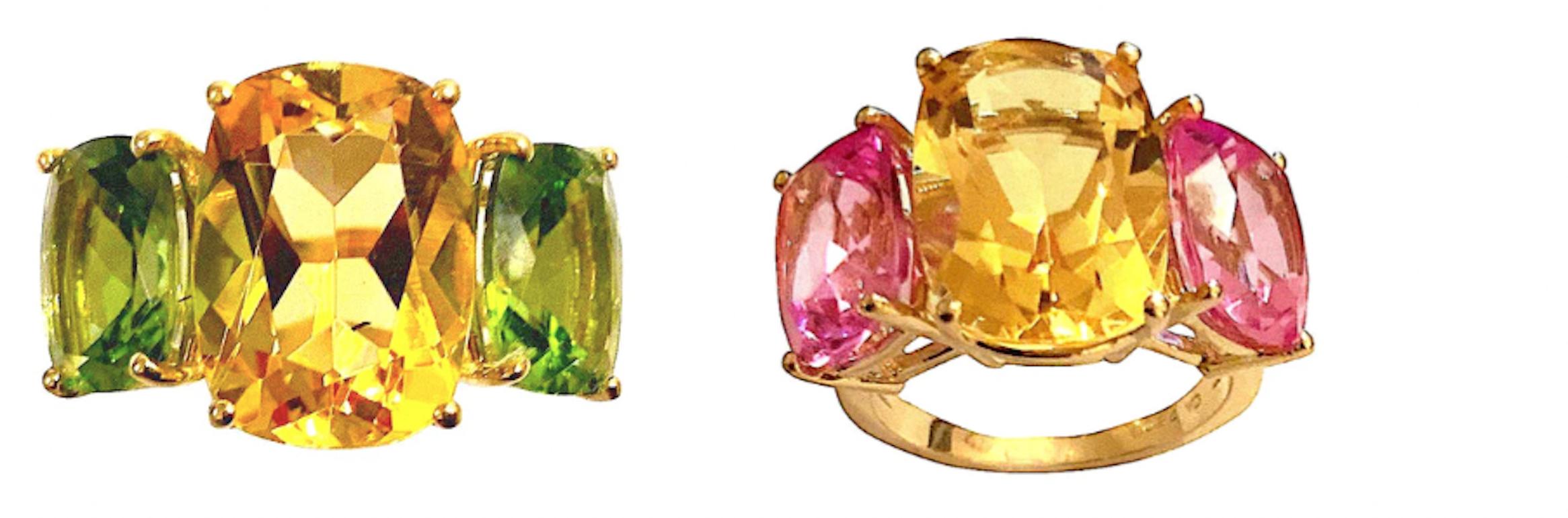 Bague en or à trois pierres avec citrine, topaze rose et bordure à motif de corde torsadée en vente 9