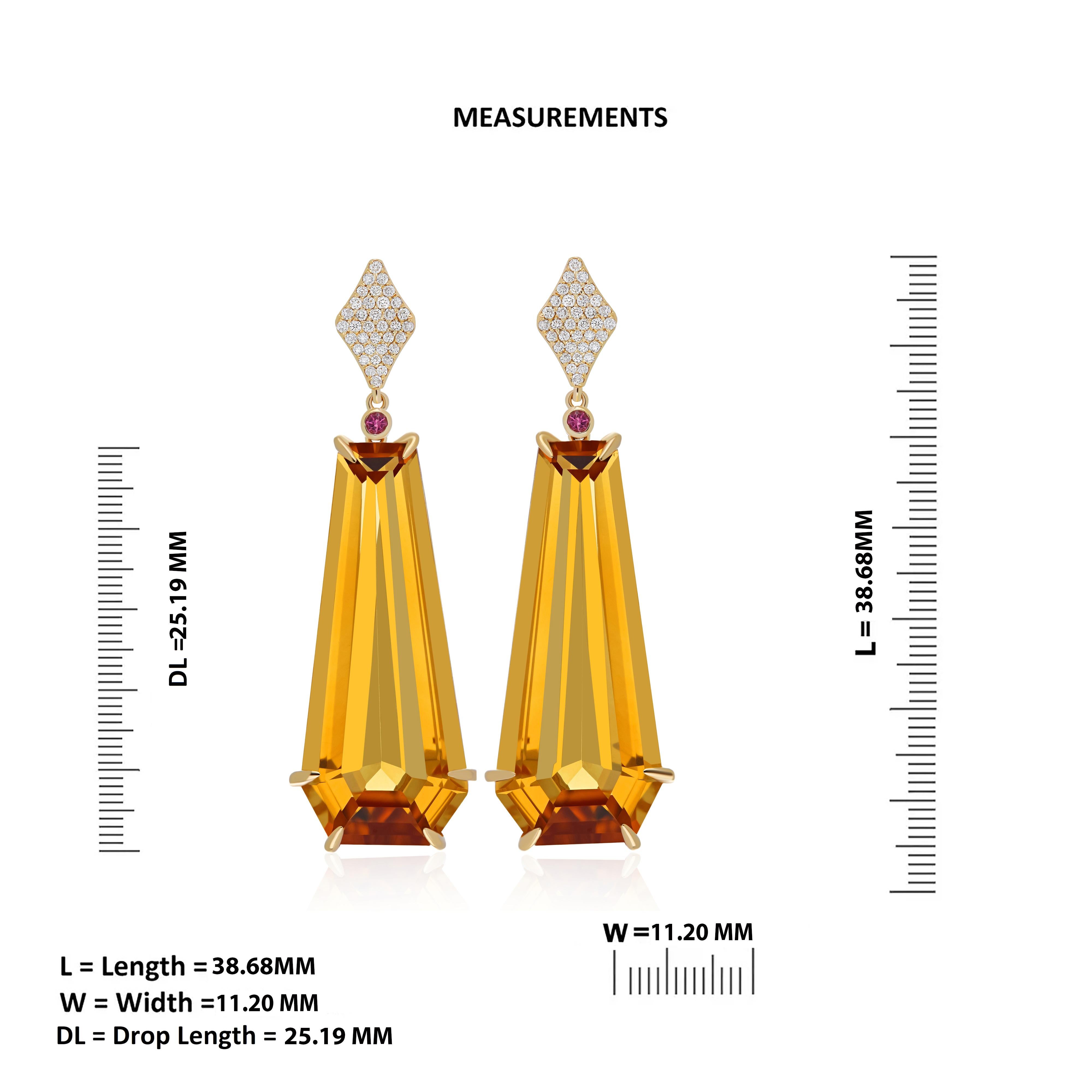 Citrine, Pink Tourmaline and Diamond Earring 14Karat Yellow Gold Studded Earring In New Condition For Sale In JAIPUR, IN