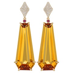 Pendiente de citrino, turmalina rosa y diamante Pendiente de oro amarillo de 14 quilates con tachuelas