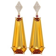 Boucles d'oreilles cloutées en or jaune 14 carats, citrine, tourmaline rose et diamants