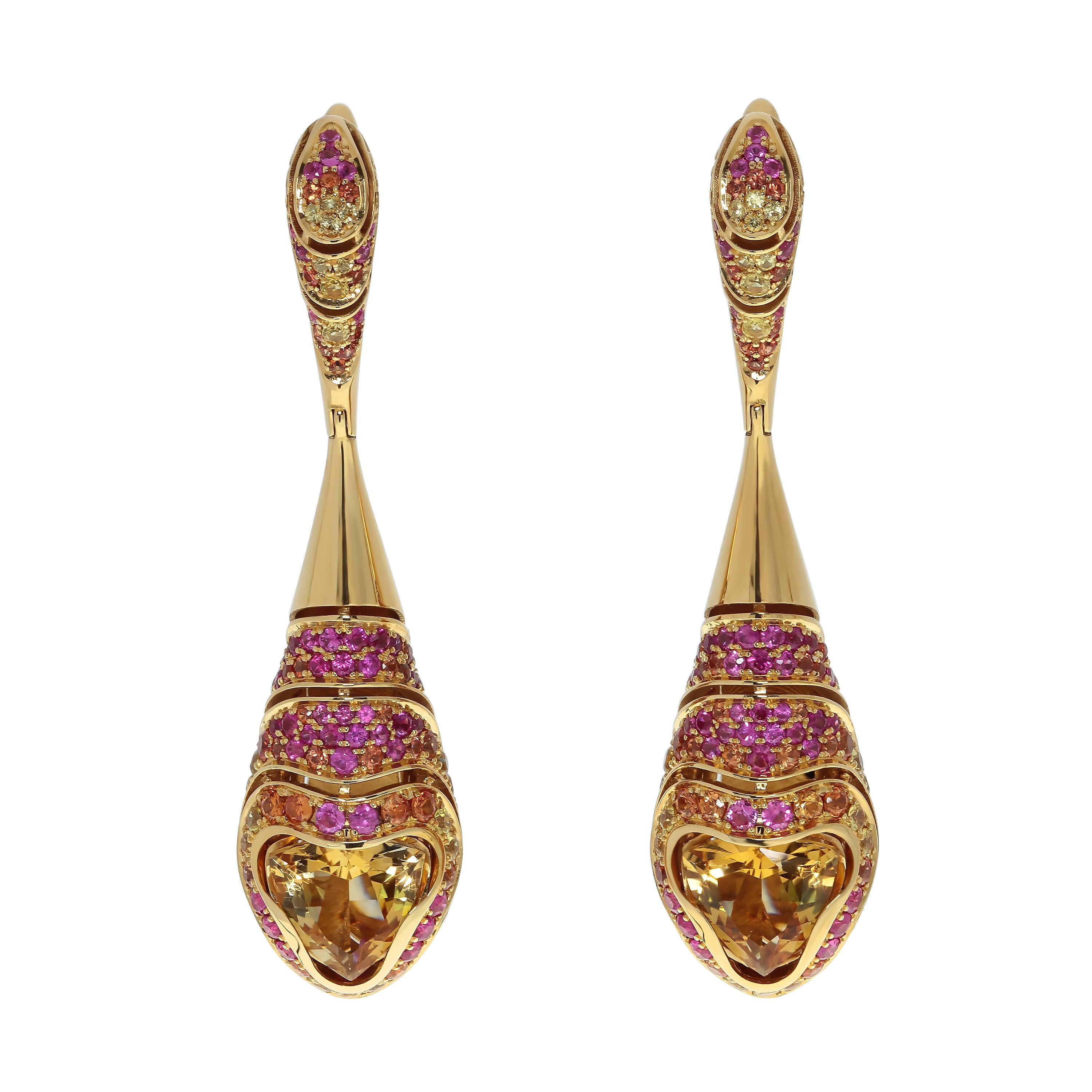 Citrine Pink Yellow Orange Sapphire 18 Karat Yellow Gold Suite 7