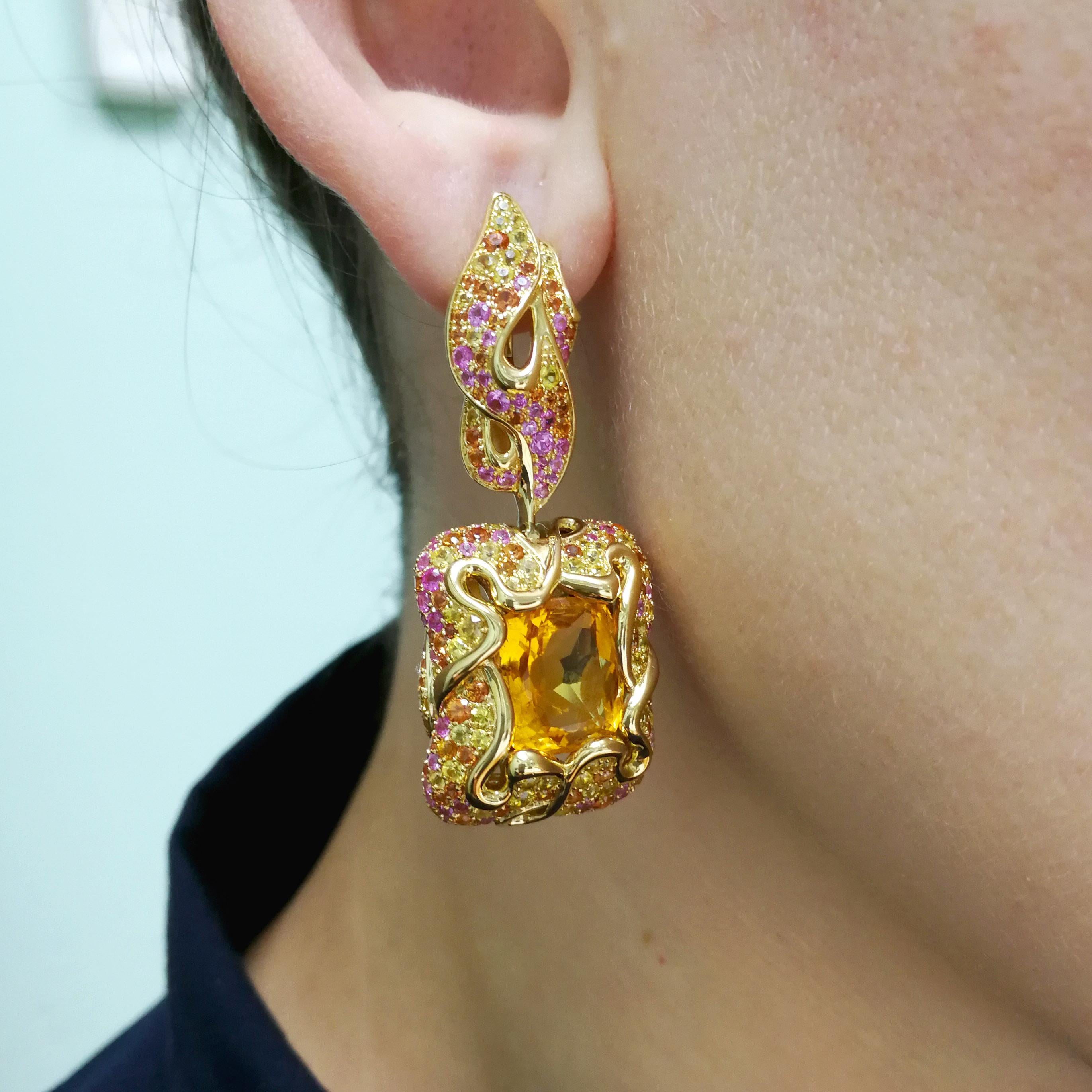 Citrine Pink Yellow Orange Sapphire 18 Karat Yellow Gold Suite For Sale 1