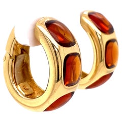 Citrine Pomellato Designer Signed Gold Hoop Earrings Estate Fine Jewelry