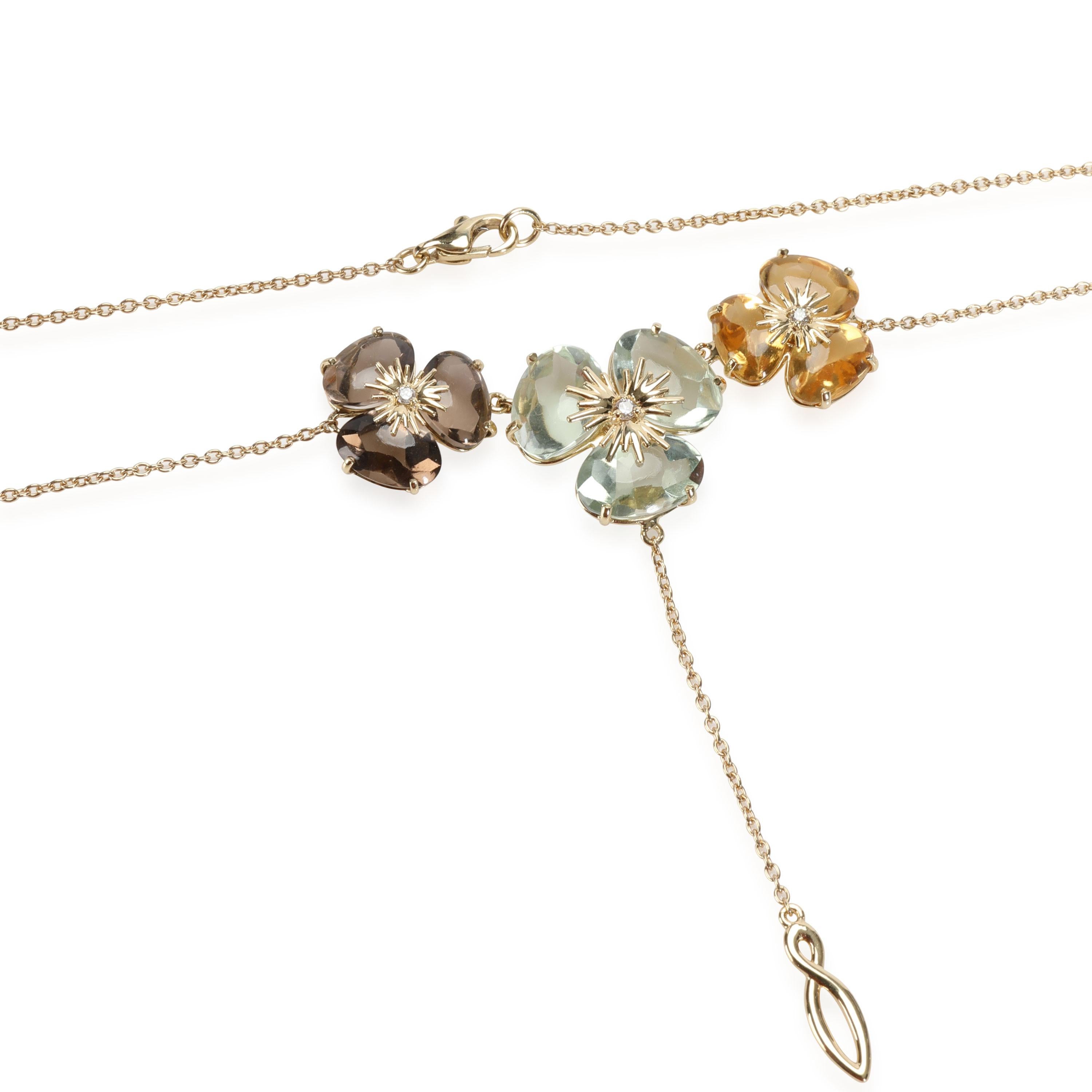 Citrin, Praziolith, Rauchquarz-Diamant-Blumen-Halskette in 18K Gold 0,05 CTW im Zustand „Neu“ im Angebot in New York, NY