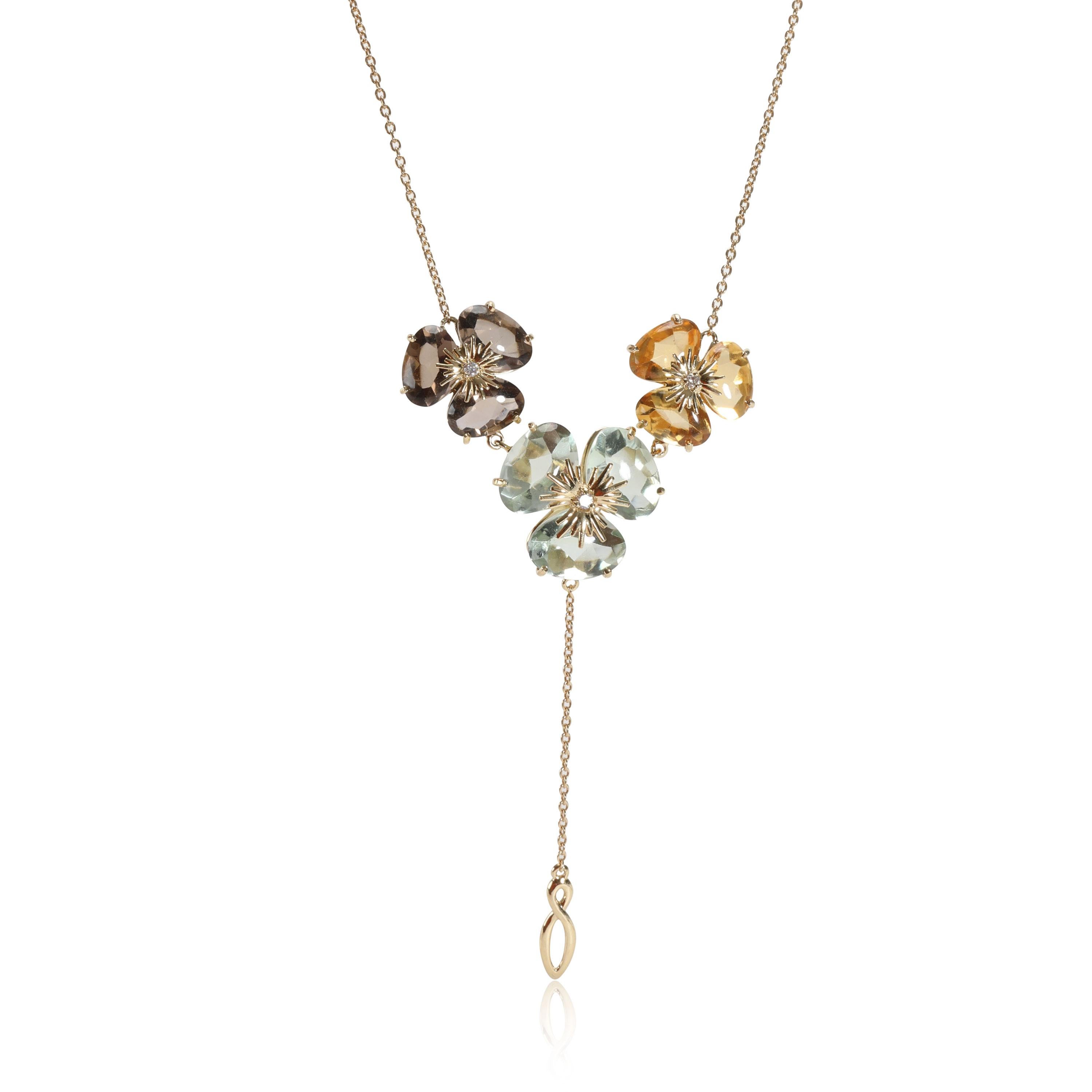 Collier fleur en or 18 carats avec citrine, Praziolite et quartz fumé et diamant (0,05 ct. pt.) Pour femmes en vente
