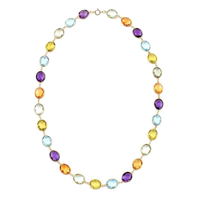Collier En Or Jaune 18K Avec Améthyste, Citrine Et Perles - Bijou Neuf (Sans Écrin) - Fabriqué En Italie