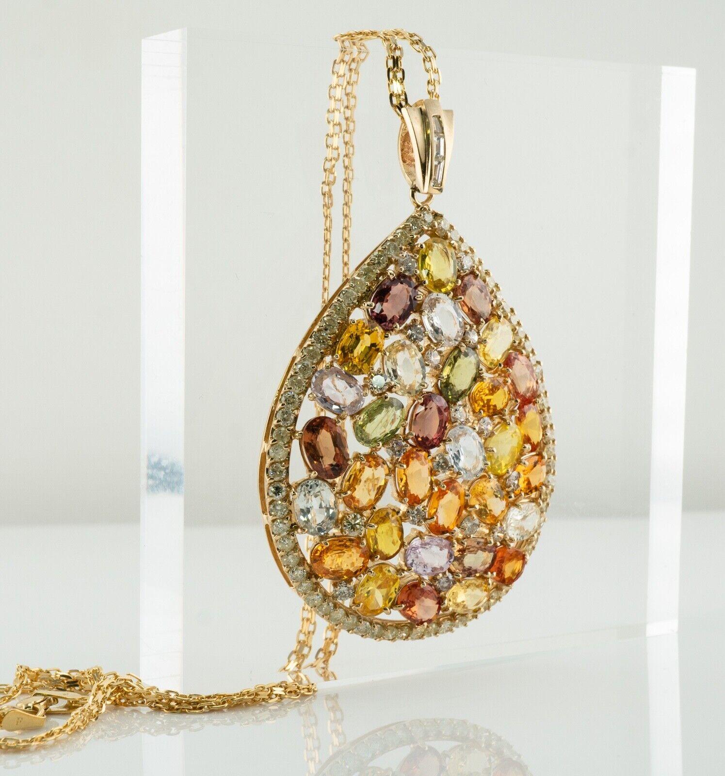 Citrine Quartz Amethyst Peridot Diamond Pendant Necklace 14K Gold Huge For Sale 5