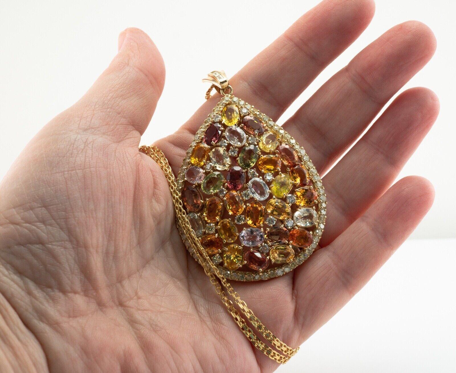 Oval Cut Citrine Quartz Amethyst Peridot Diamond Pendant Necklace 14K Gold Huge For Sale