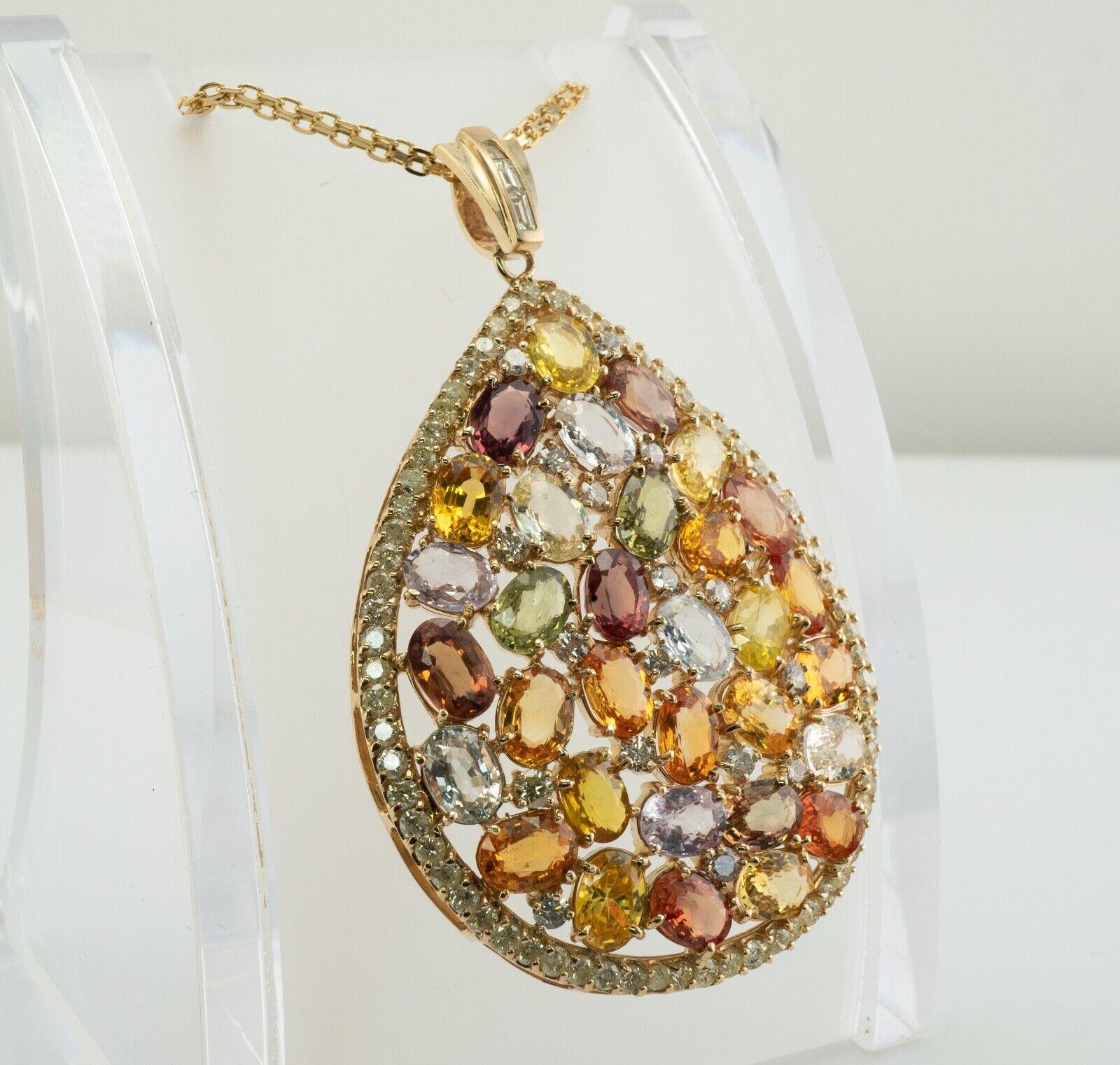 Citrine Quartz Amethyst Peridot Diamond Pendant Necklace 14K Gold Huge In Good Condition For Sale In East Brunswick, NJ