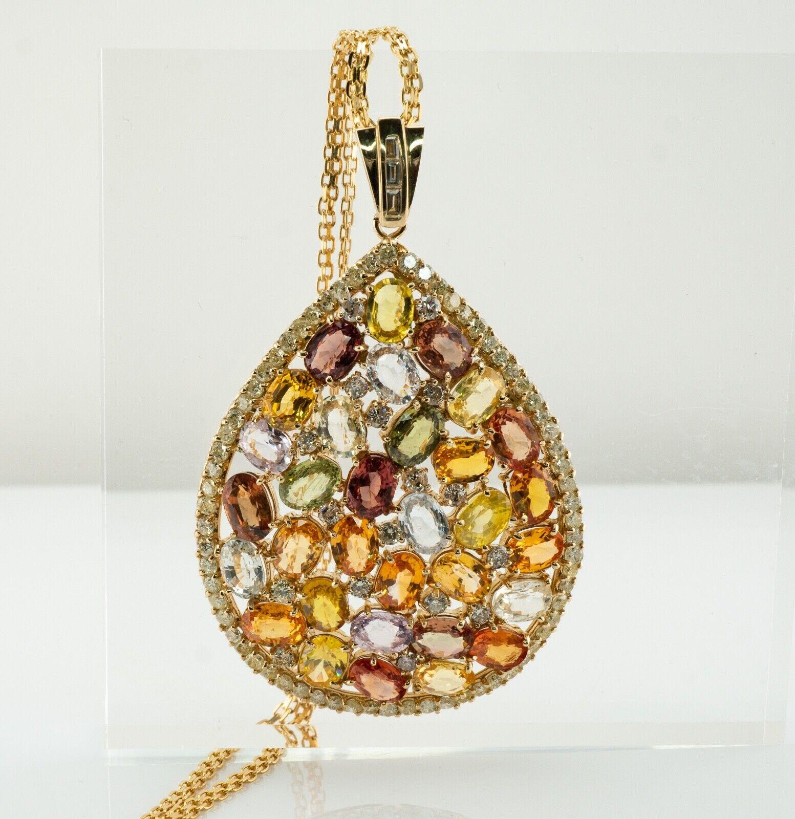 Women's Citrine Quartz Amethyst Peridot Diamond Pendant Necklace 14K Gold Huge For Sale