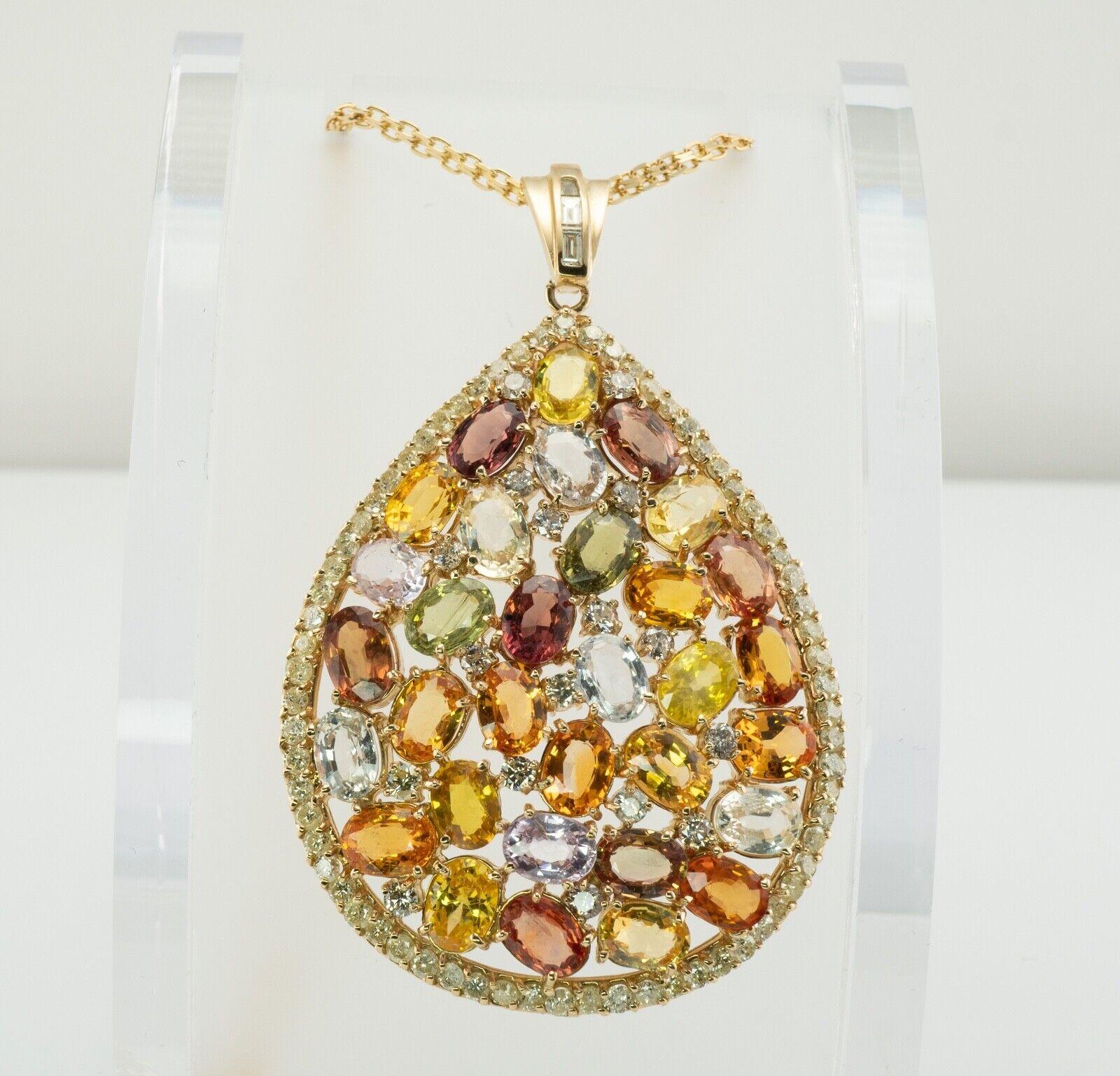 Citrine Quartz Amethyst Peridot Diamond Pendant Necklace 14K Gold Huge For Sale 3