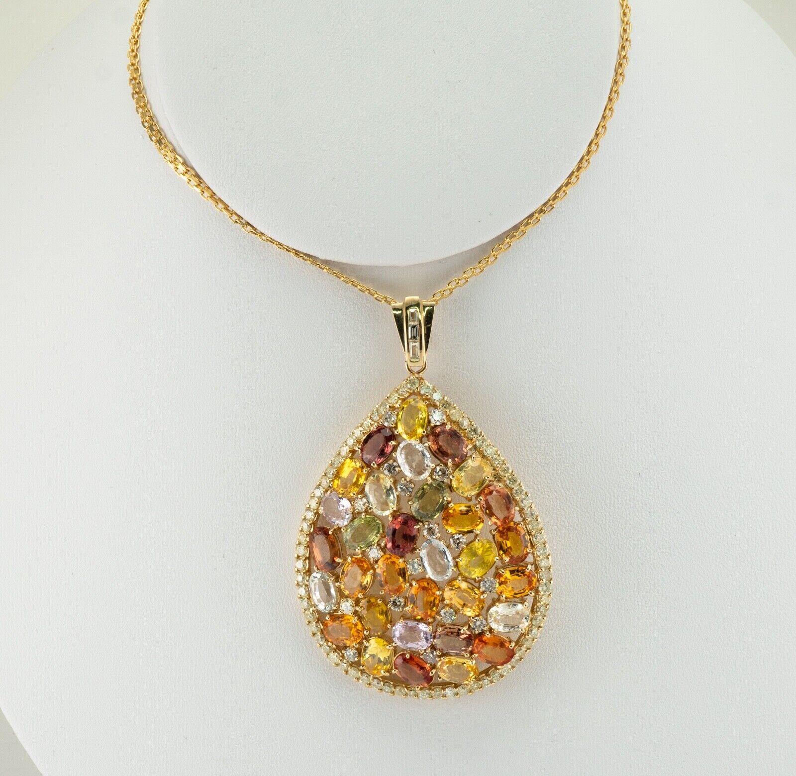 Citrine Quartz Amethyst Peridot Diamond Pendant Necklace 14K Gold Huge For Sale 4