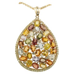 Citrin Quarz Amethyst Peridot Diamant-Anhänger Halskette 14K Gold Huge