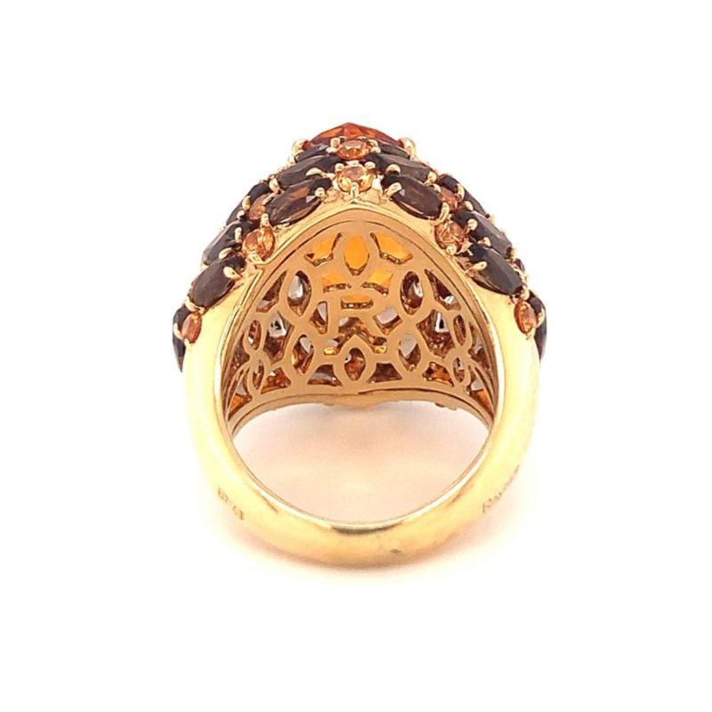 Marquise Cut Citrine, Quartz and Orange Sapphire 18K Gold Ring by Rodney Rayner, circa 2010 For Sale