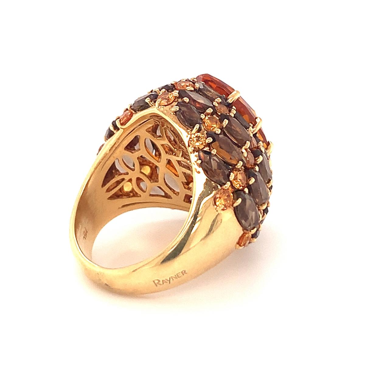 Citrine, Quartz and Orange Sapphire 18K Gold Ring by Rodney Rayner, circa 2010 In Good Condition For Sale In Beverly Hills, CA