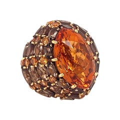 Anello in oro 18 carati con citrino, quarzo e zaffiro arancione di Rodney Rayner, circa 2010