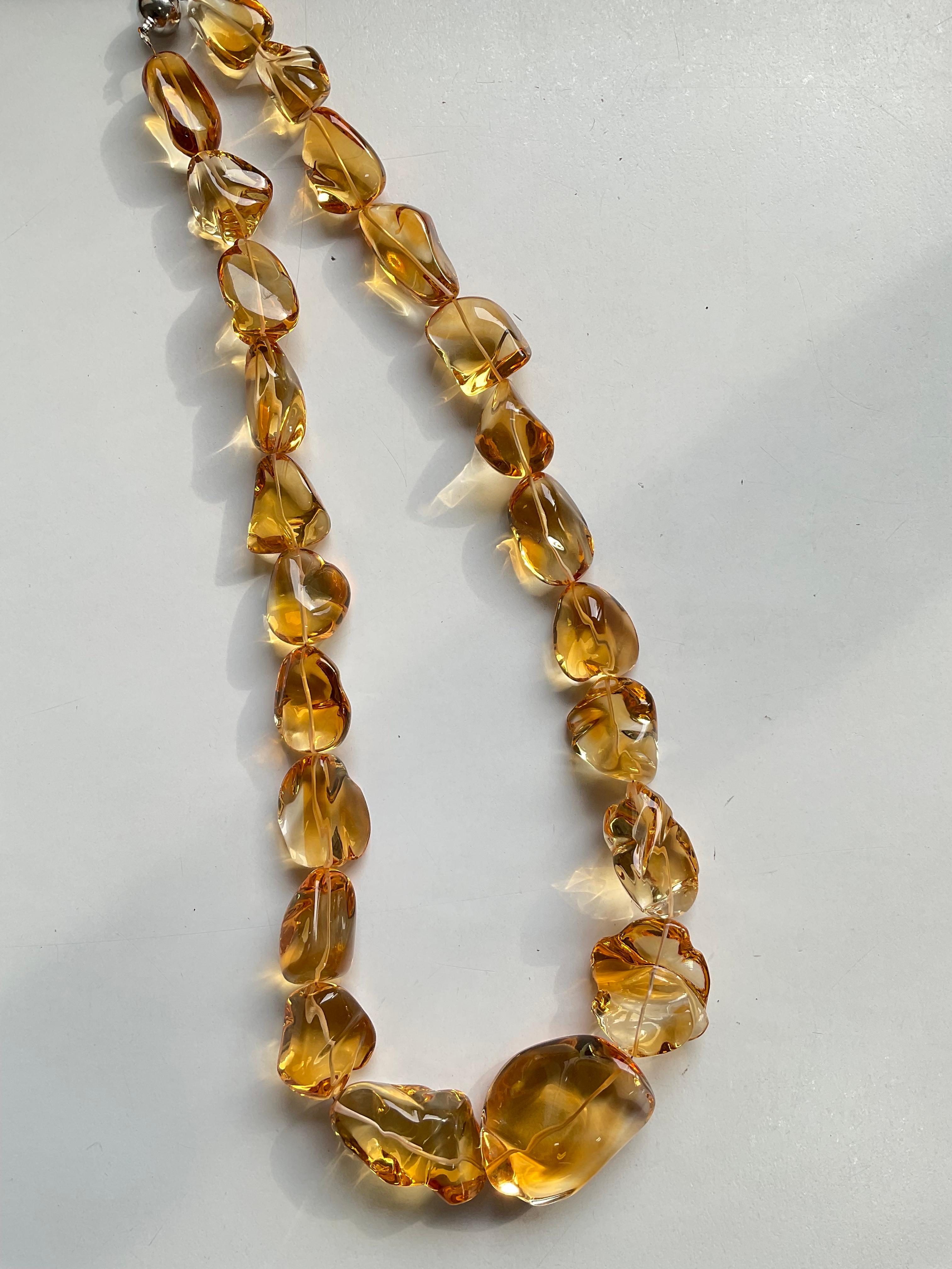 Women's or Men's Citrine Quartz Beaded Jewelry Necklace Gem Quality For Sale