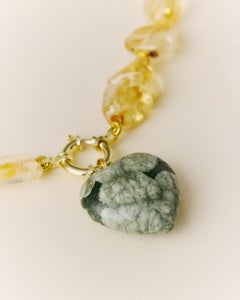 Citrine Quartz Beads Necklace Heart Pendant Romantic Jewelry