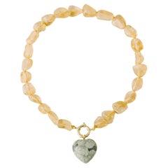 Citrine Quartz Beads Necklace Heart Pendant Romantic Jewelry