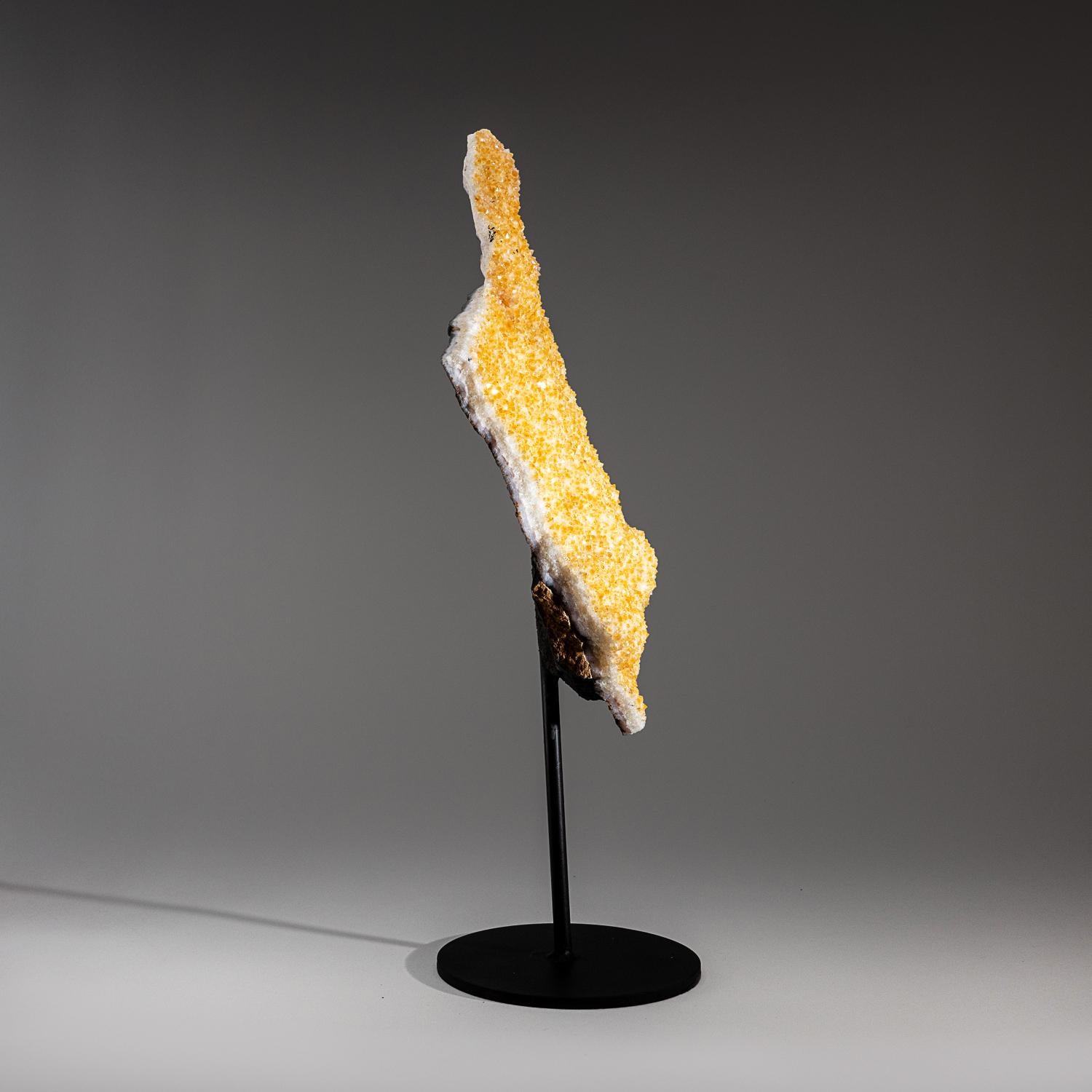 Contemporary Citrine Quartz Crystal Cluster on Metal Stand For Sale