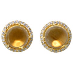 Citrine Quartz Diamand 18 Karat Yellow Gold Earrings