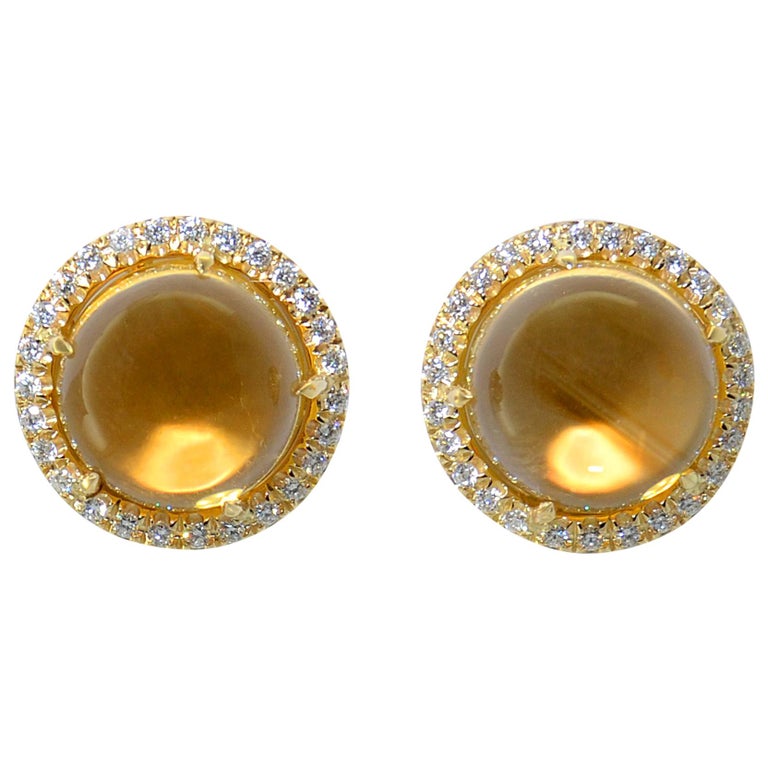 Citrine Quartz Diamand 18 Karat Yellow Gold Earrings For Sale at 1stDibs