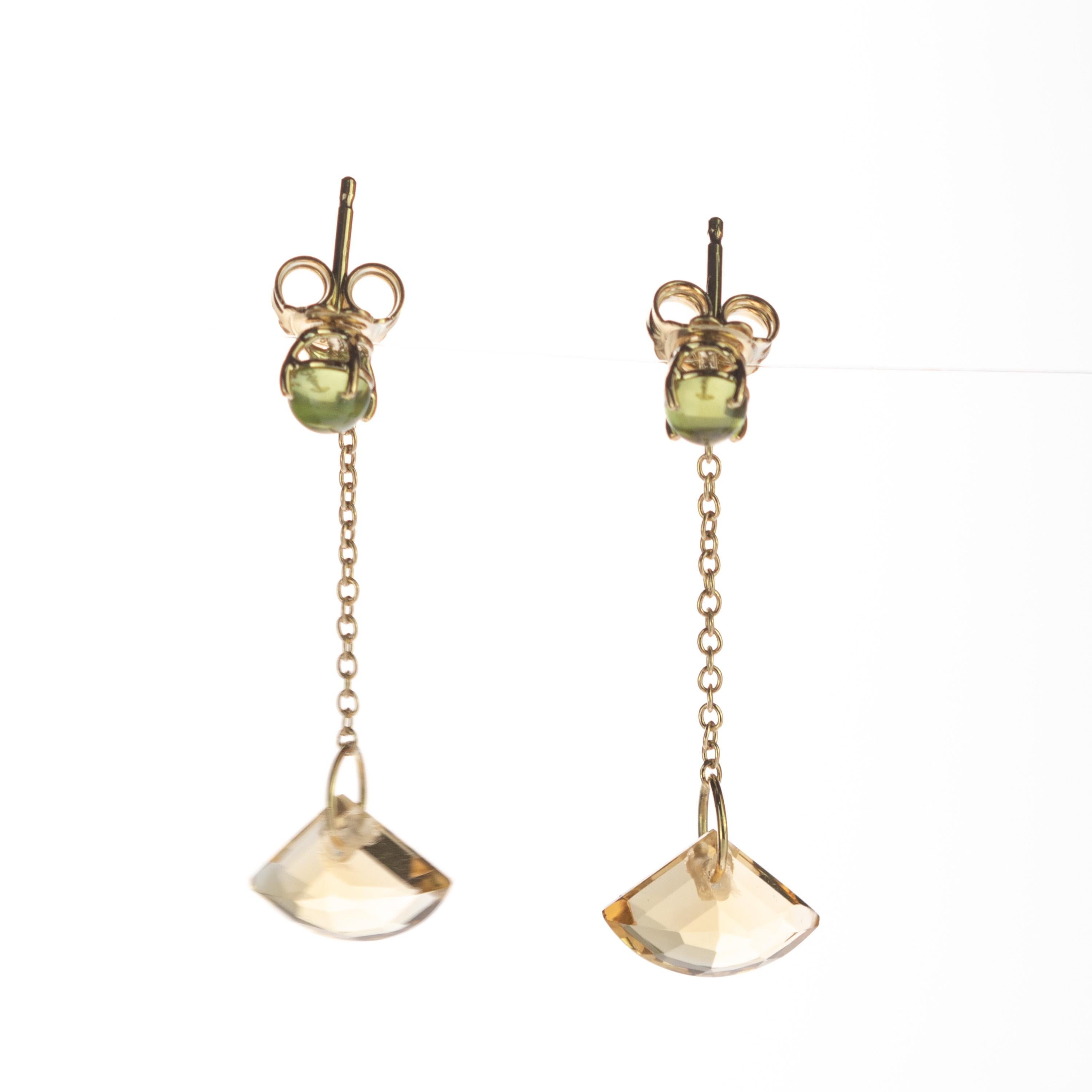 Art Nouveau Citrine Quartz Peridot 18 Karat Gold Geometric Modern Cocktail Dangle Earrings