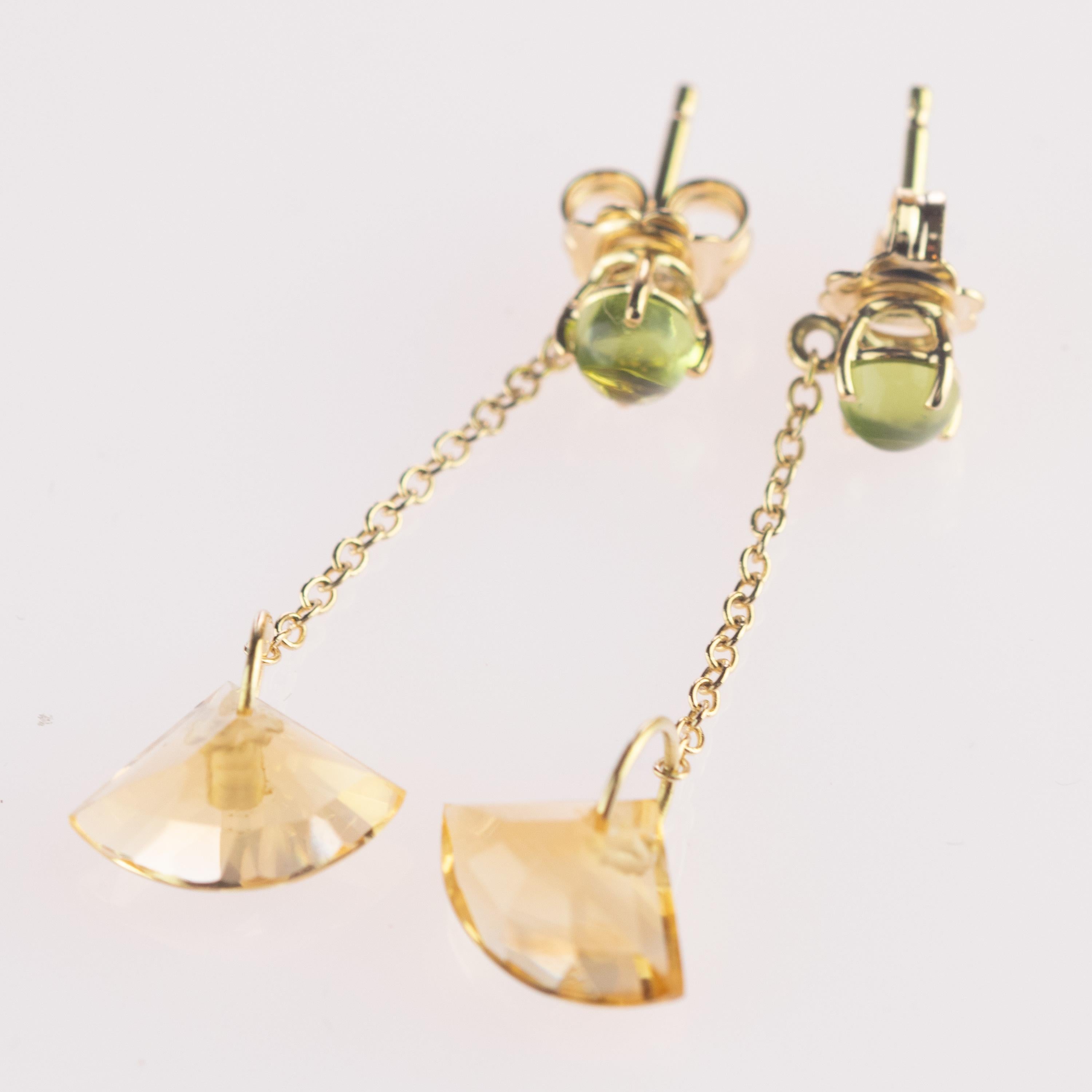 Citrine Quartz Peridot 18 Karat Gold Geometric Modern Cocktail Dangle Earrings 1