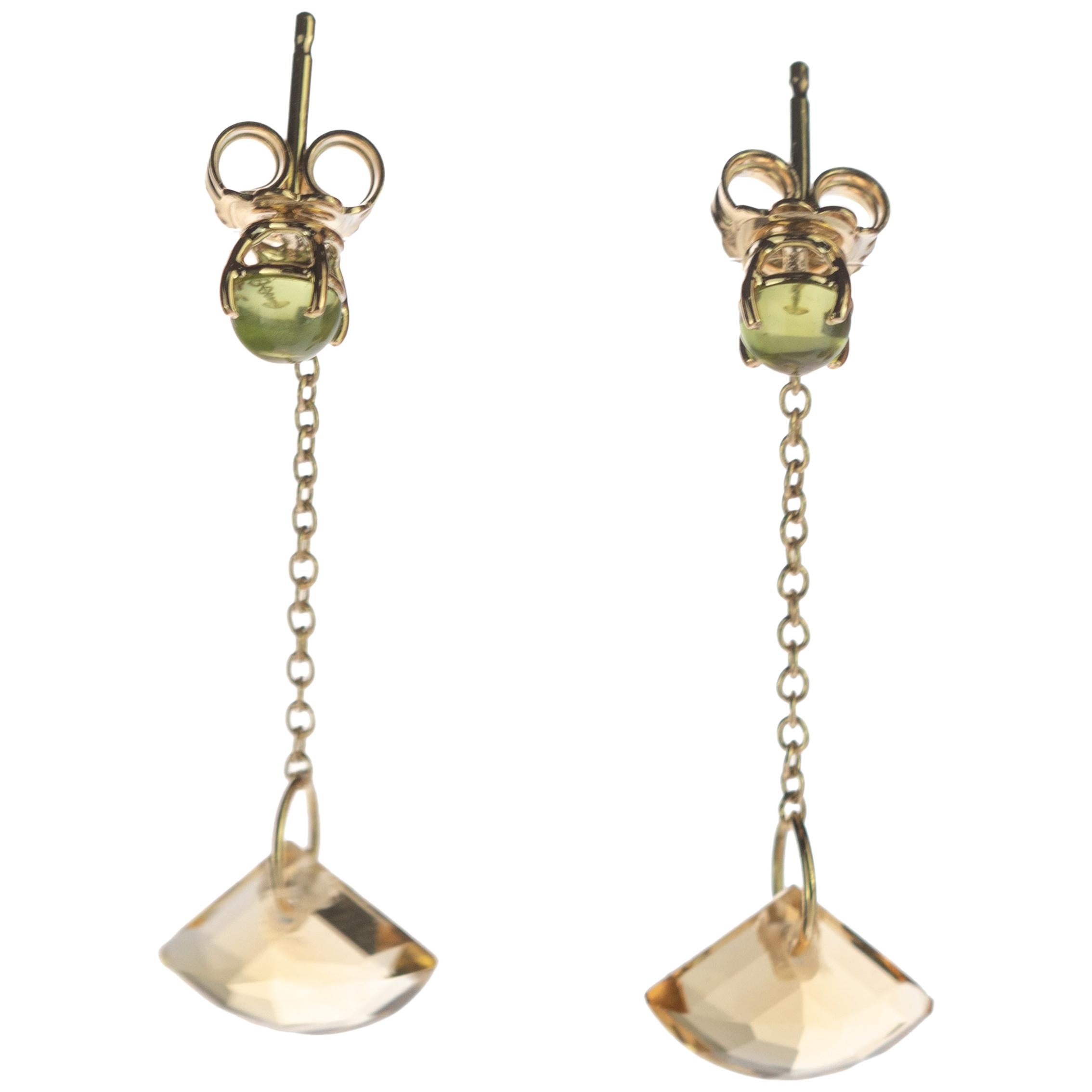 Citrine Quartz Peridot 18 Karat Gold Geometric Modern Cocktail Dangle Earrings