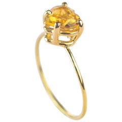 Citrine Quartz Yellow Heart 18 Karat Yellow Gold Valentine's Romantic Ring
