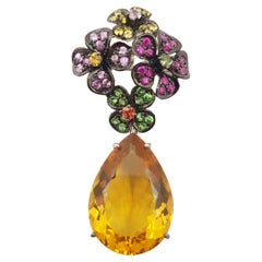 Citrine, Rainbow Colour Sapphire and Ruby Pendant/Brooch set in Silver Settings