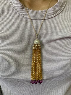 Sunita Nahata Citrine 62.54ct. Necklace in 18KYG with Rhodolite & Diamond.