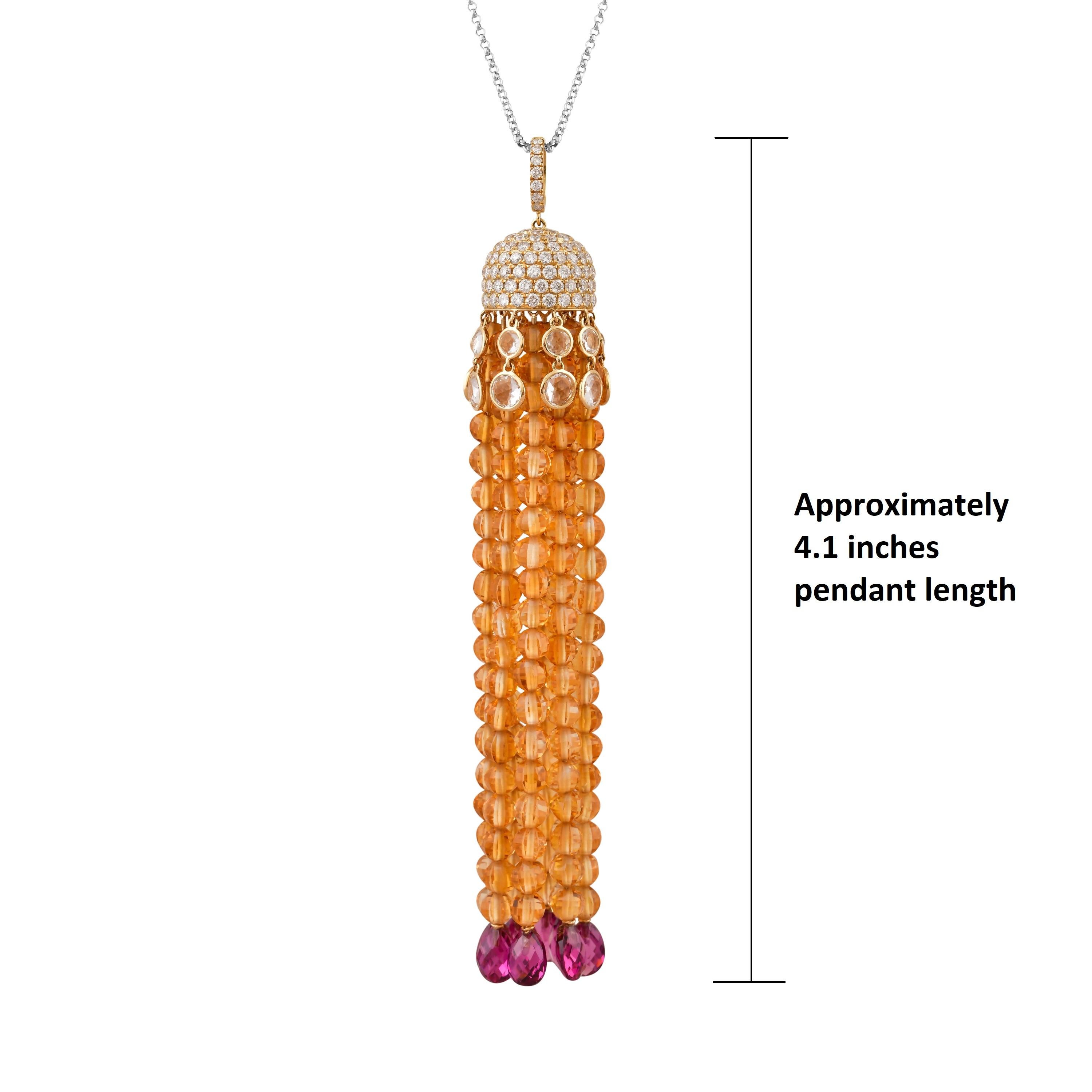 Citrine & Rhodolite Beaded Necklace with Diamond in 18 Karat Yellow Gold In New Condition For Sale In Hong Kong, HK